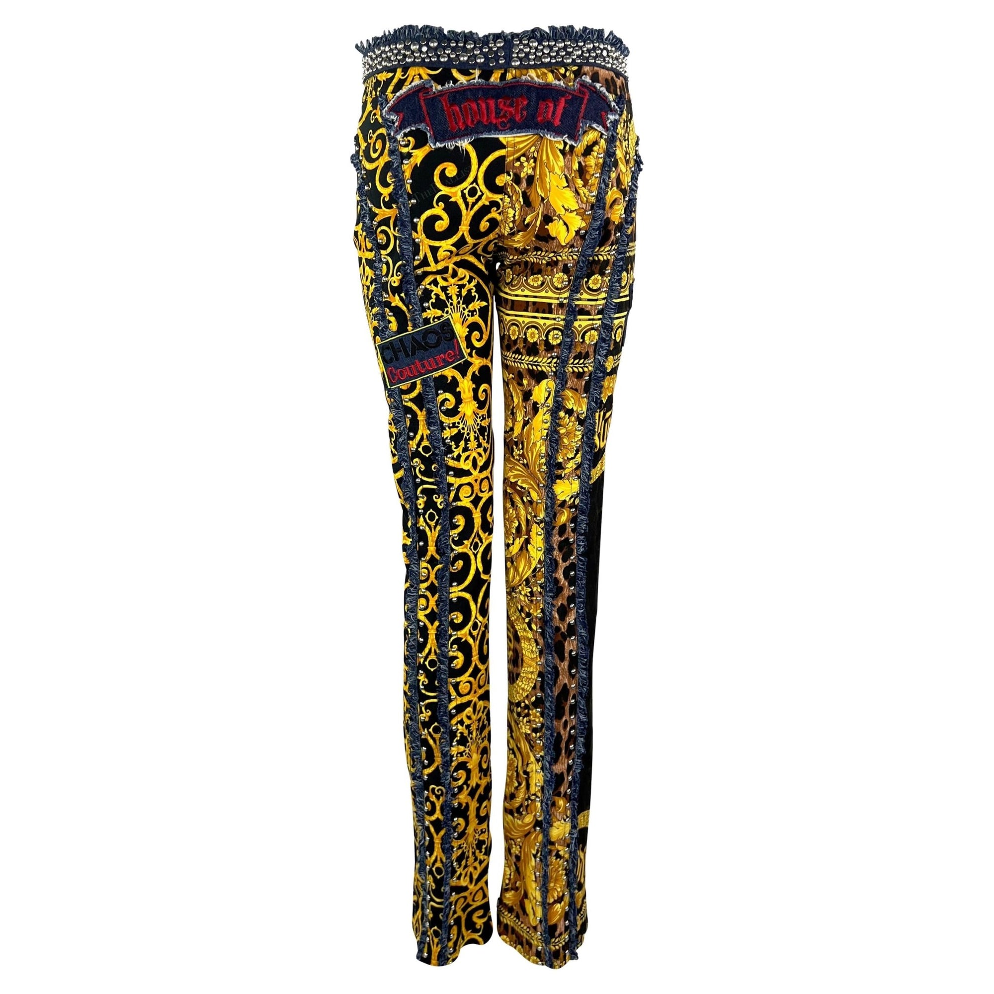 NWT S/S 2005 Versace by Donatella Baroque Print 'Chaos Couture' Studded Jeans - RealList