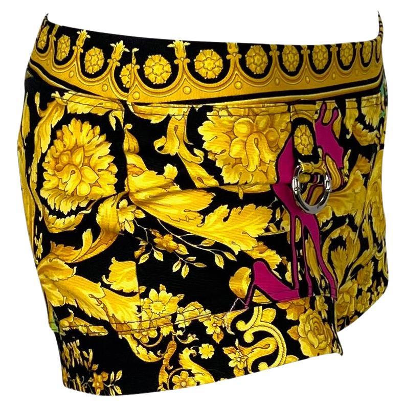 NWT S/S 2005 Versace by Donatella Chaos Couture Baroque Print Gold Mini Shorts - RealList
