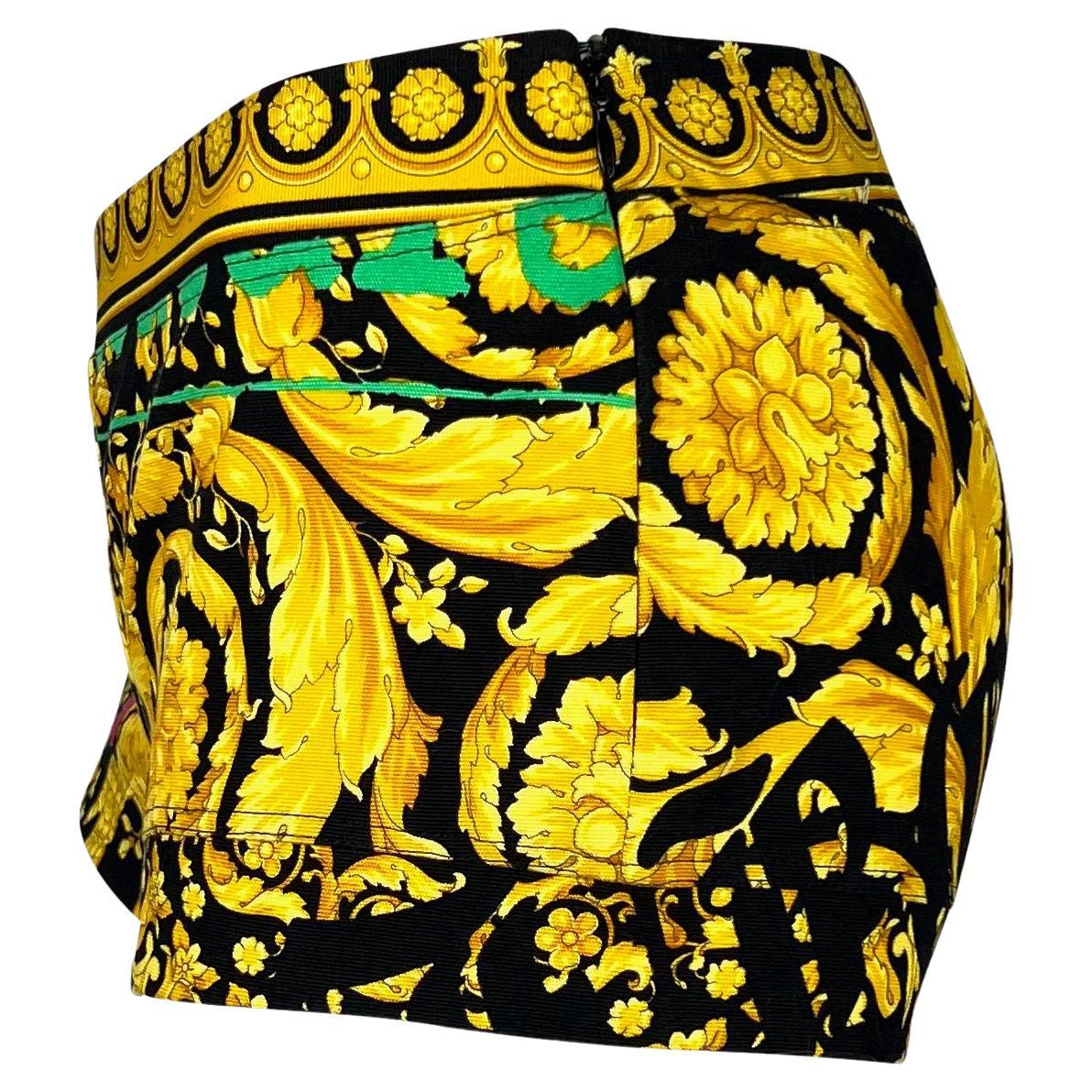 NWT S/S 2005 Versace by Donatella Chaos Couture Baroque Print Gold Mini Shorts - RealList