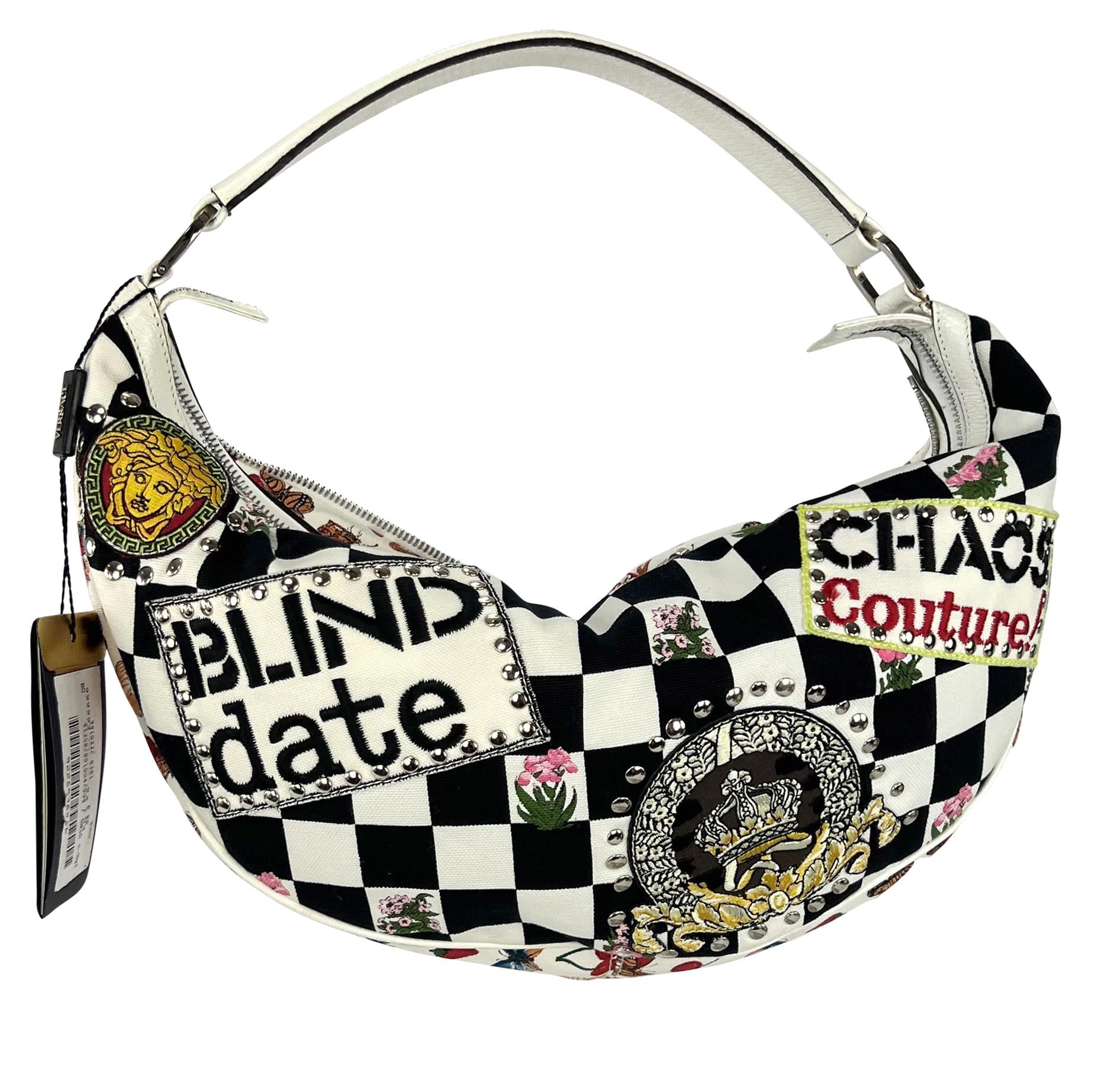 NWT S/S 2005 Versace by Donatella Chaos Couture White Crescent Shoulder Bag - RealList