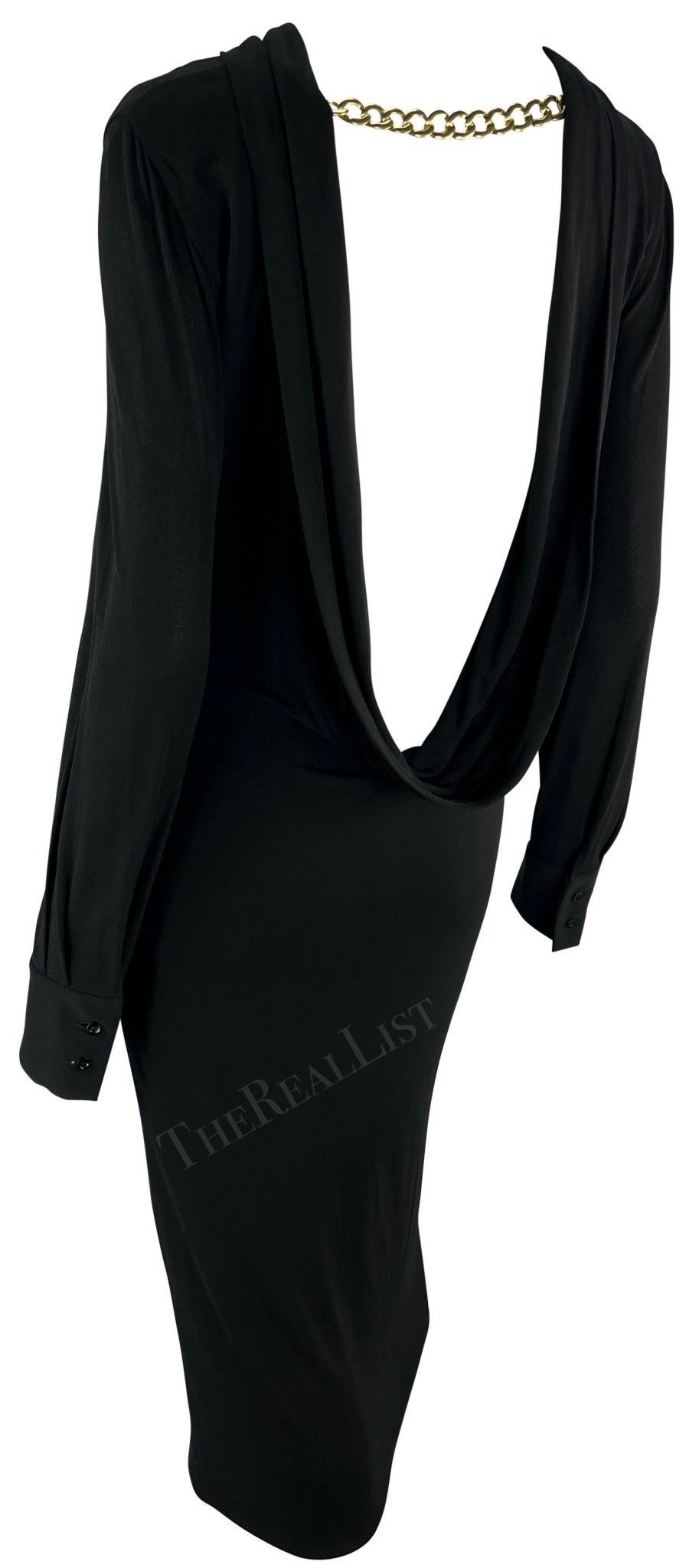 NWT S/S 2006 Alexander McQueen Gold Chain Backless Black Cowl Dress - RealList