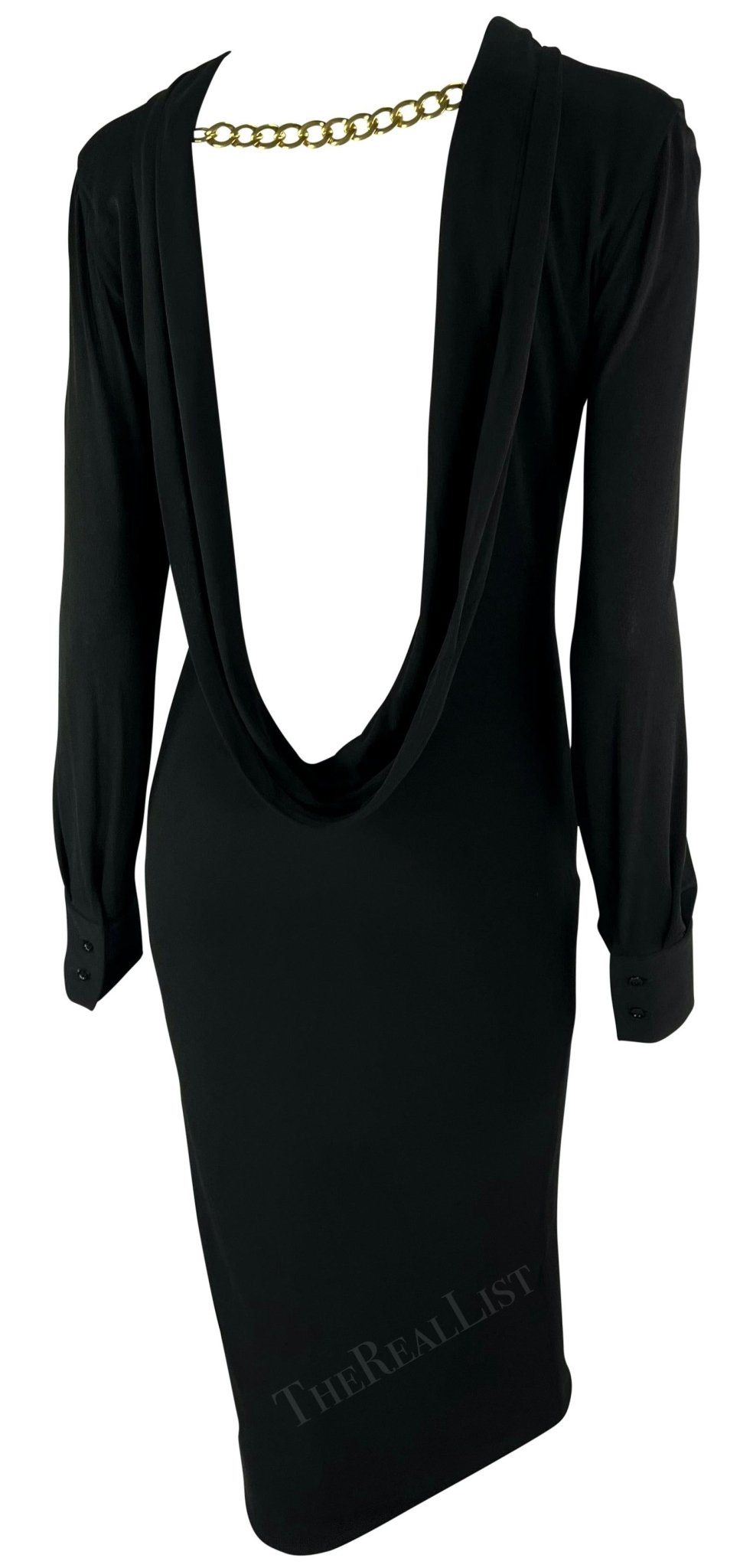 NWT S/S 2006 Alexander McQueen Gold Chain Backless Black Cowl Dress - RealList