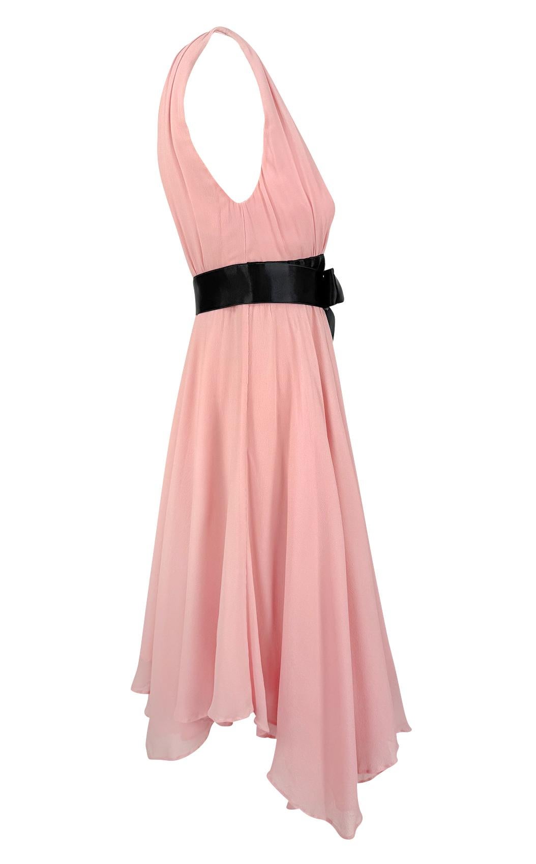 NWT S/S 2007 Michael Kors Runway Pink Chiffon Flare Ribbon Trim Ballerina Dress - RealList
