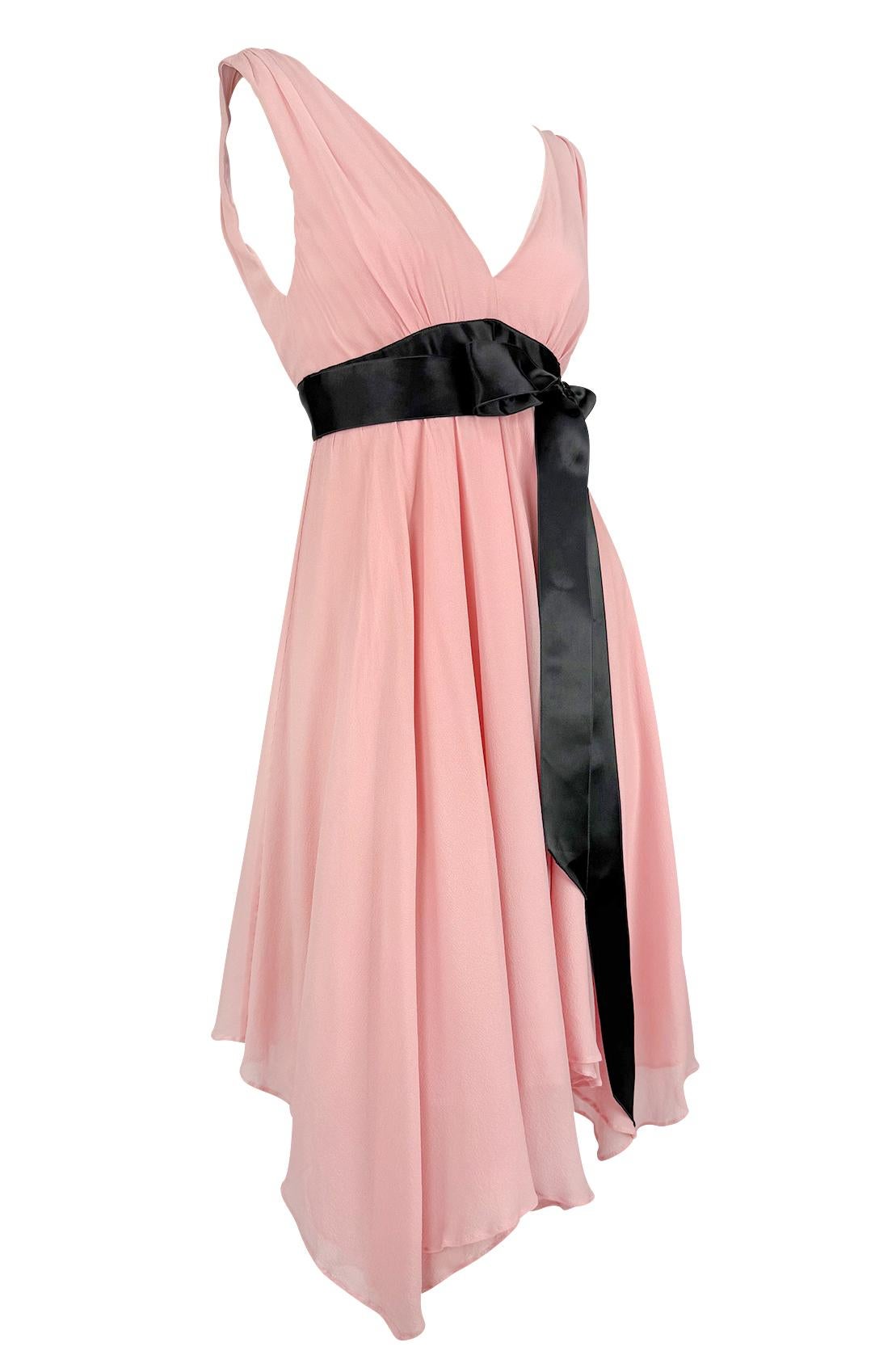 NWT S/S 2007 Michael Kors Runway Pink Chiffon Flare Ribbon Trim Ballerina Dress - RealList