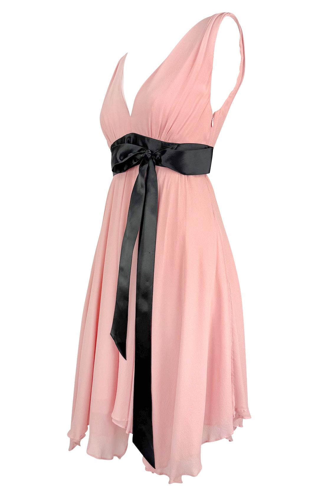 NWT S/S 2007 Michael Kors Runway Pink Chiffon Flare Ribbon Trim Ballerina Dress - RealList