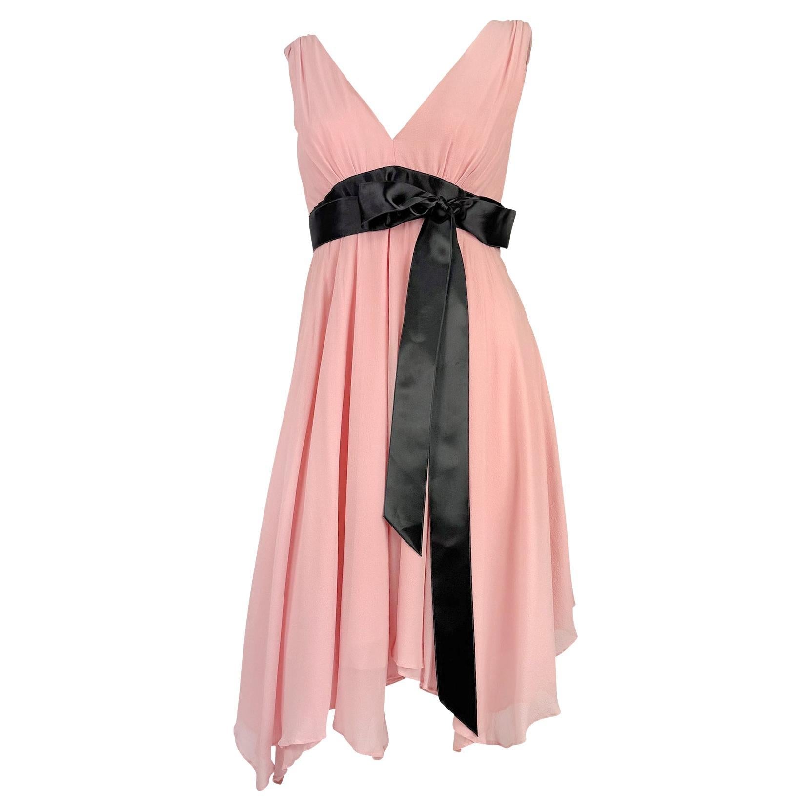 NWT S/S 2007 Michael Kors Runway Pink Chiffon Flare Ribbon Trim Ballerina Dress - RealList