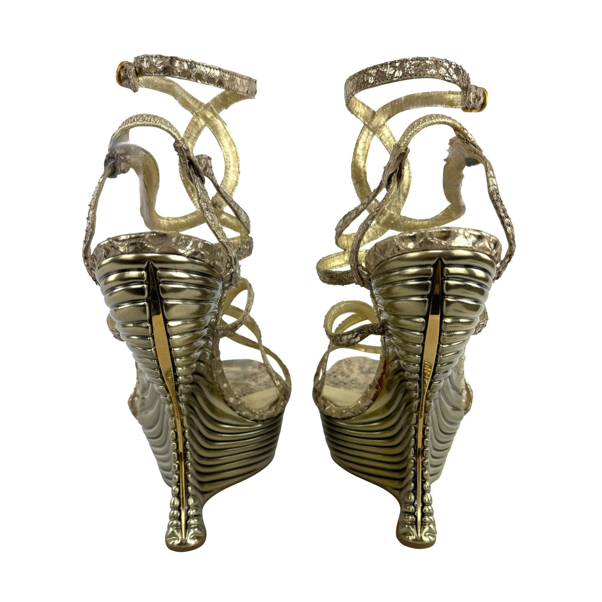 NWT S/S 2012 Alexander McQueen Gold Metallic Oyster Platform Wedge Sandal Size 41 - RealList