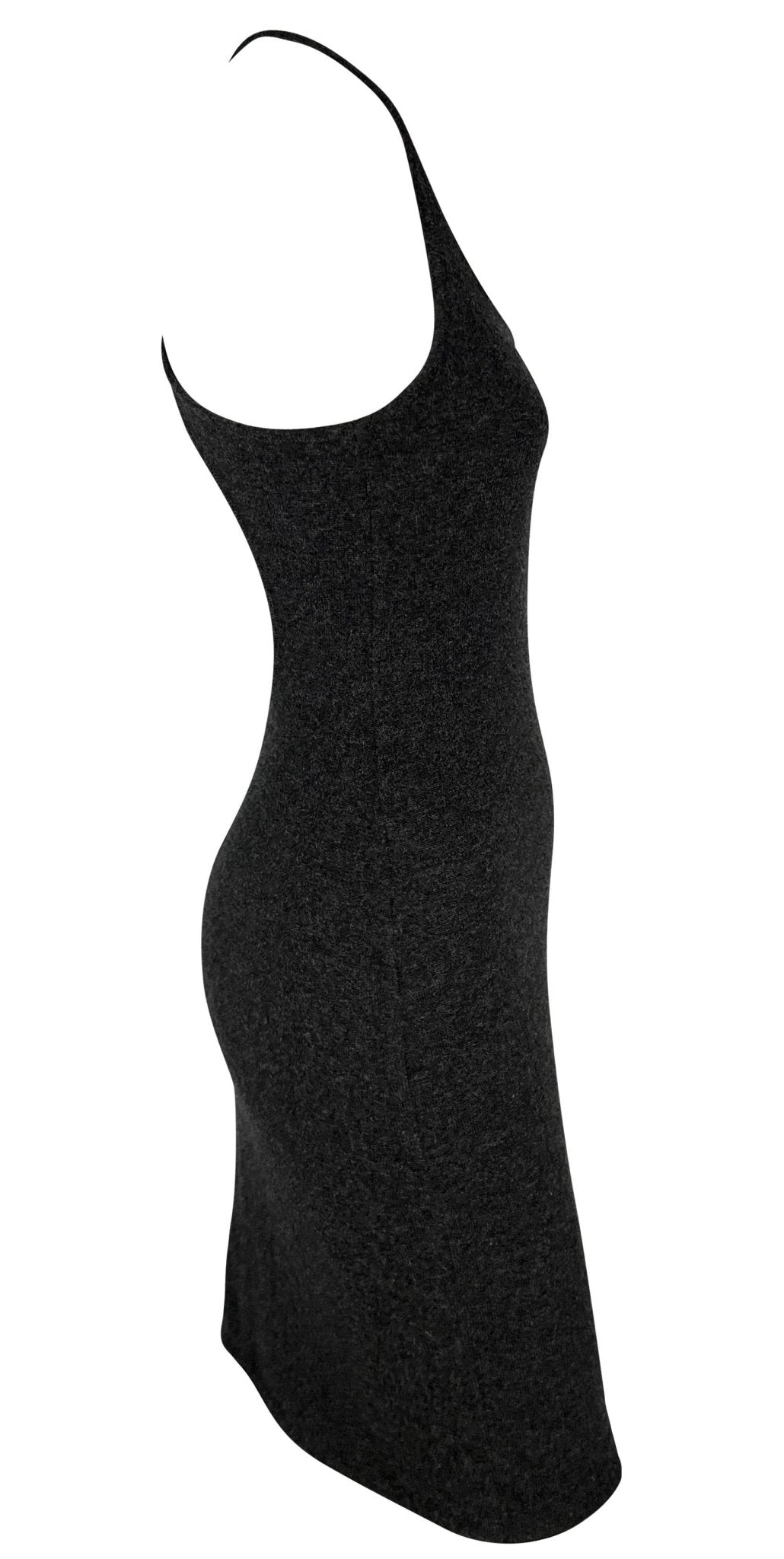 Pre - Fall 1997 Ralph Lauren Cashmere Knit Backless Charcoal Grey Bodycon Mini Dress - RealList
