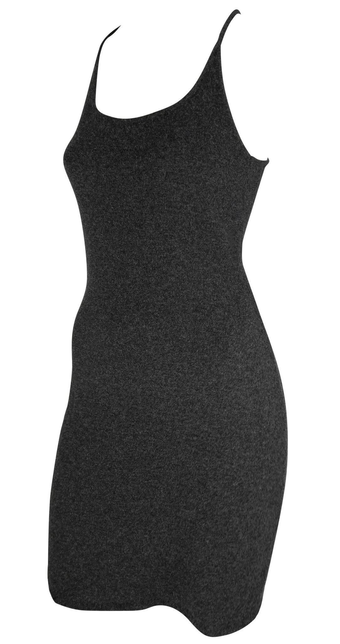 Pre - Fall 1997 Ralph Lauren Cashmere Knit Backless Charcoal Grey Bodycon Mini Dress - RealList