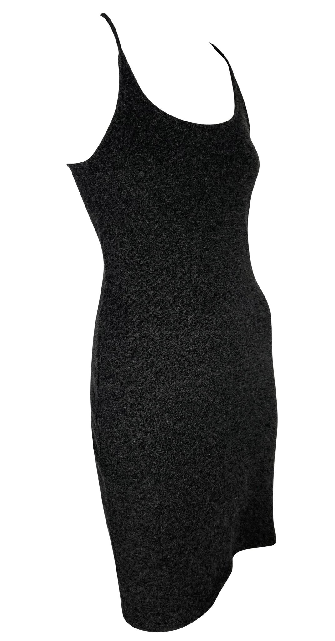 Pre - Fall 1997 Ralph Lauren Cashmere Knit Backless Charcoal Grey Bodycon Mini Dress - RealList
