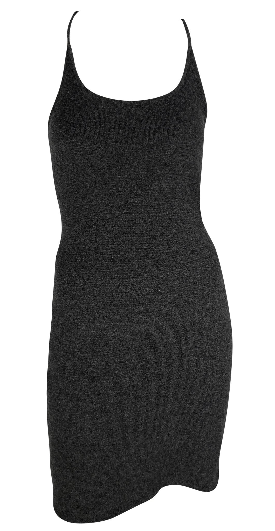 Pre - Fall 1997 Ralph Lauren Cashmere Knit Backless Charcoal Grey Bodycon Mini Dress - RealList
