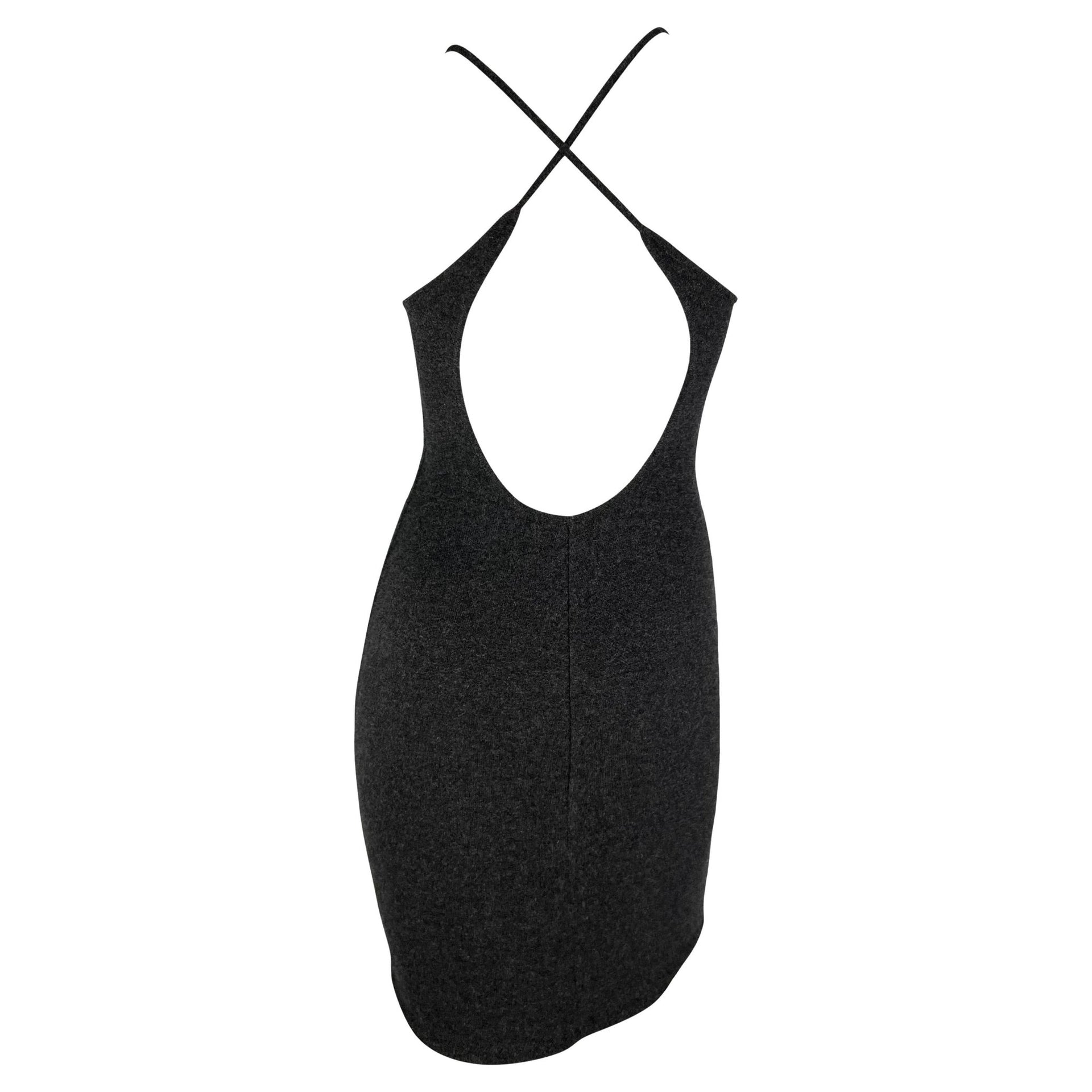 Pre - Fall 1997 Ralph Lauren Cashmere Knit Backless Charcoal Grey Bodycon Mini Dress - RealList