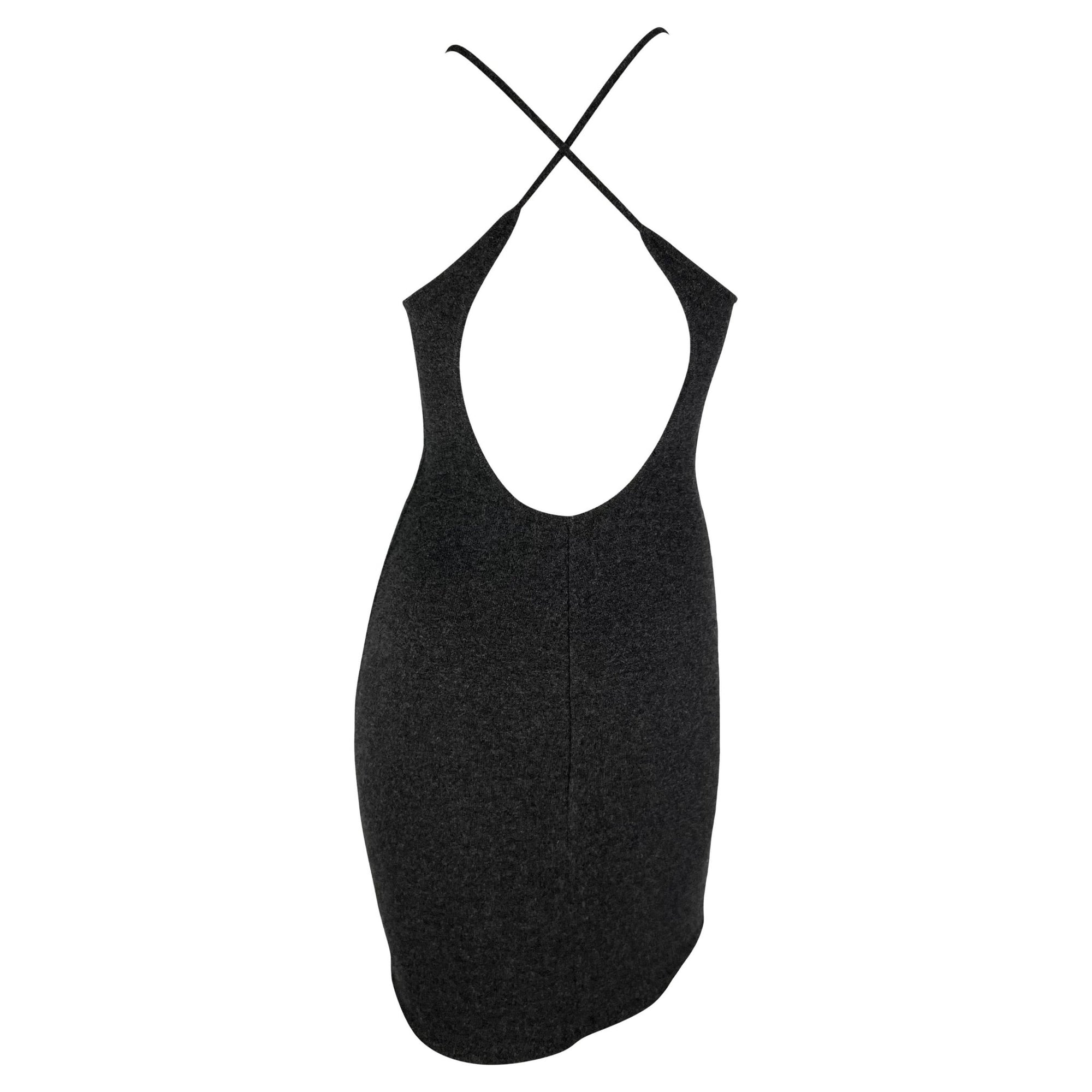 Pre - Fall 1997 Ralph Lauren Cashmere Knit Backless Charcoal Grey Bodycon Mini Dress - RealList