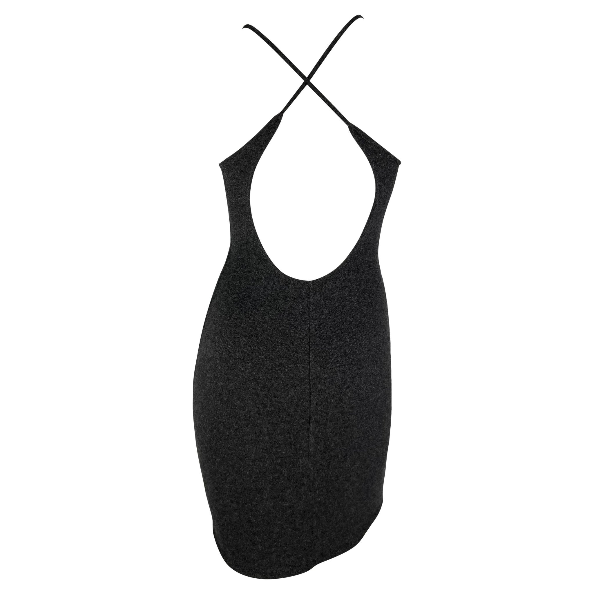 Pre - Fall 1997 Ralph Lauren Cashmere Knit Backless Charcoal Grey Bodycon Mini Dress - RealList