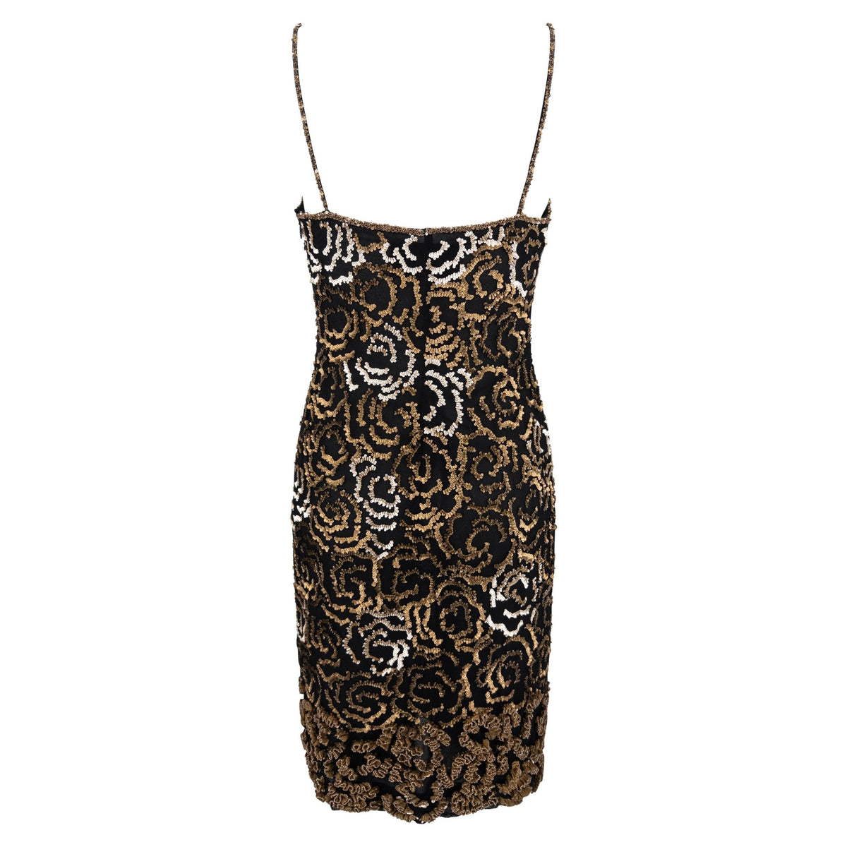 Pre - Fall 1998 Valentino Garavani Runway Gold Sequin Beaded Black Chiffon Mini Dress - RealList