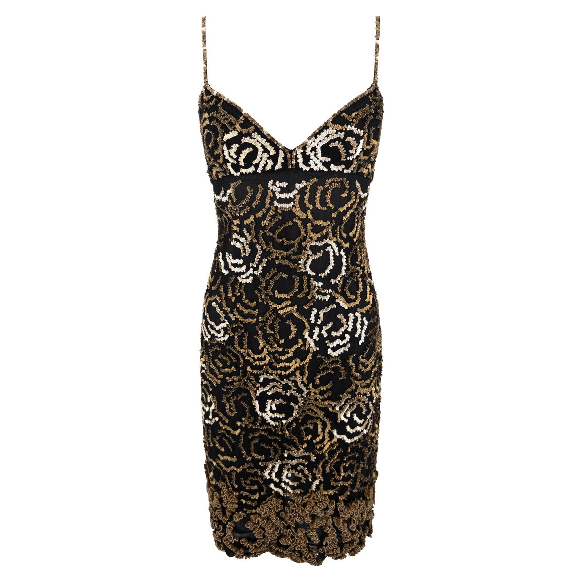 Pre - Fall 1998 Valentino Garavani Runway Gold Sequin Beaded Black Chiffon Mini Dress - RealList