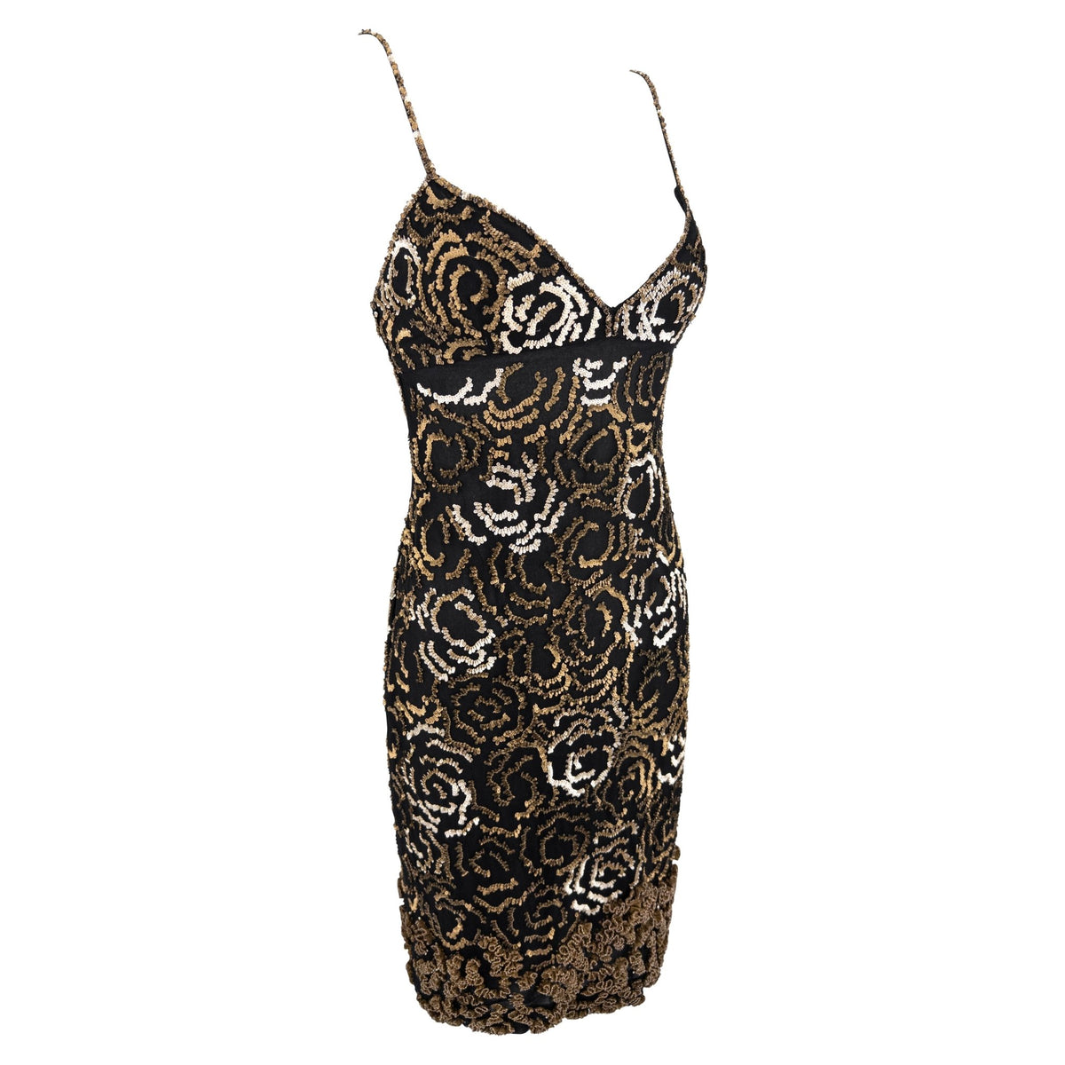 Pre - Fall 1998 Valentino Garavani Runway Gold Sequin Beaded Black Chiffon Mini Dress - RealList