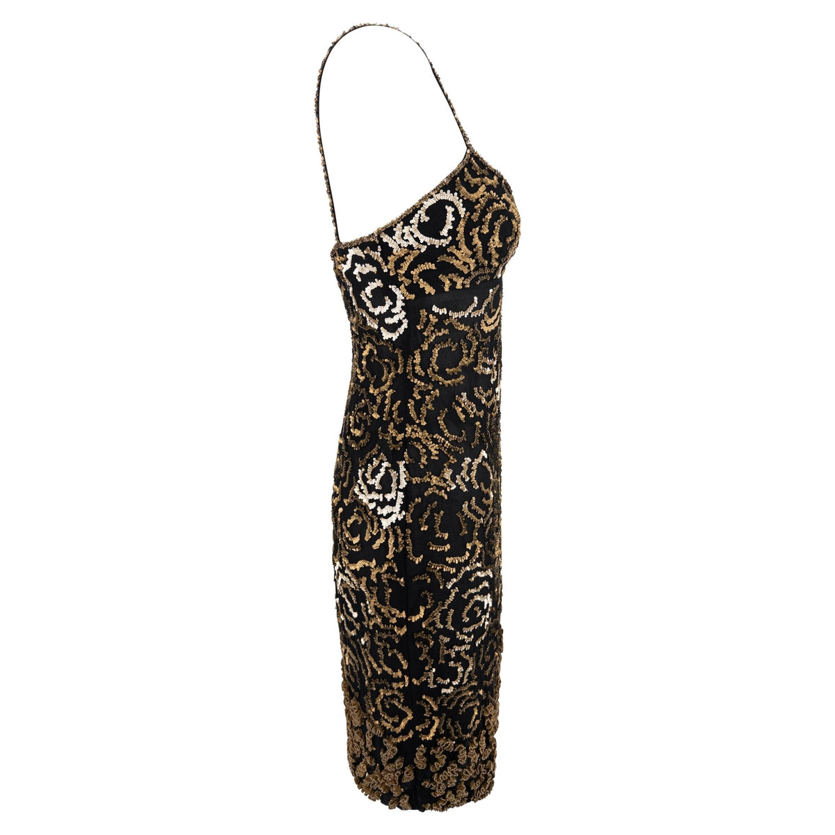 Pre - Fall 1998 Valentino Garavani Runway Gold Sequin Beaded Black Chiffon Mini Dress - RealList