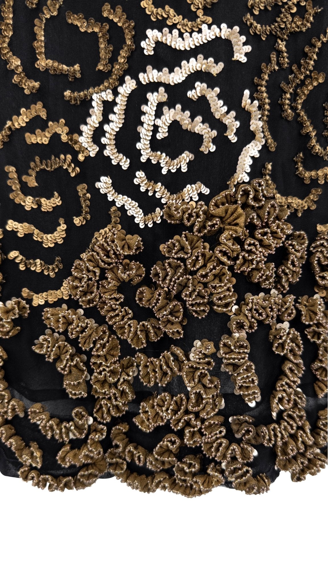 Pre - Fall 1998 Valentino Garavani Runway Gold Sequin Beaded Black Chiffon Mini Dress - RealList