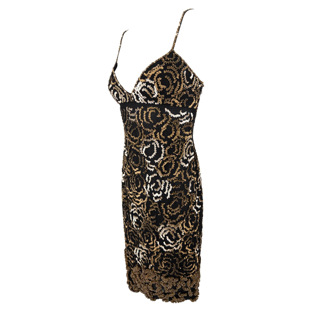 Pre - Fall 1998 Valentino Garavani Runway Gold Sequin Beaded Black Chiffon Mini Dress - RealList