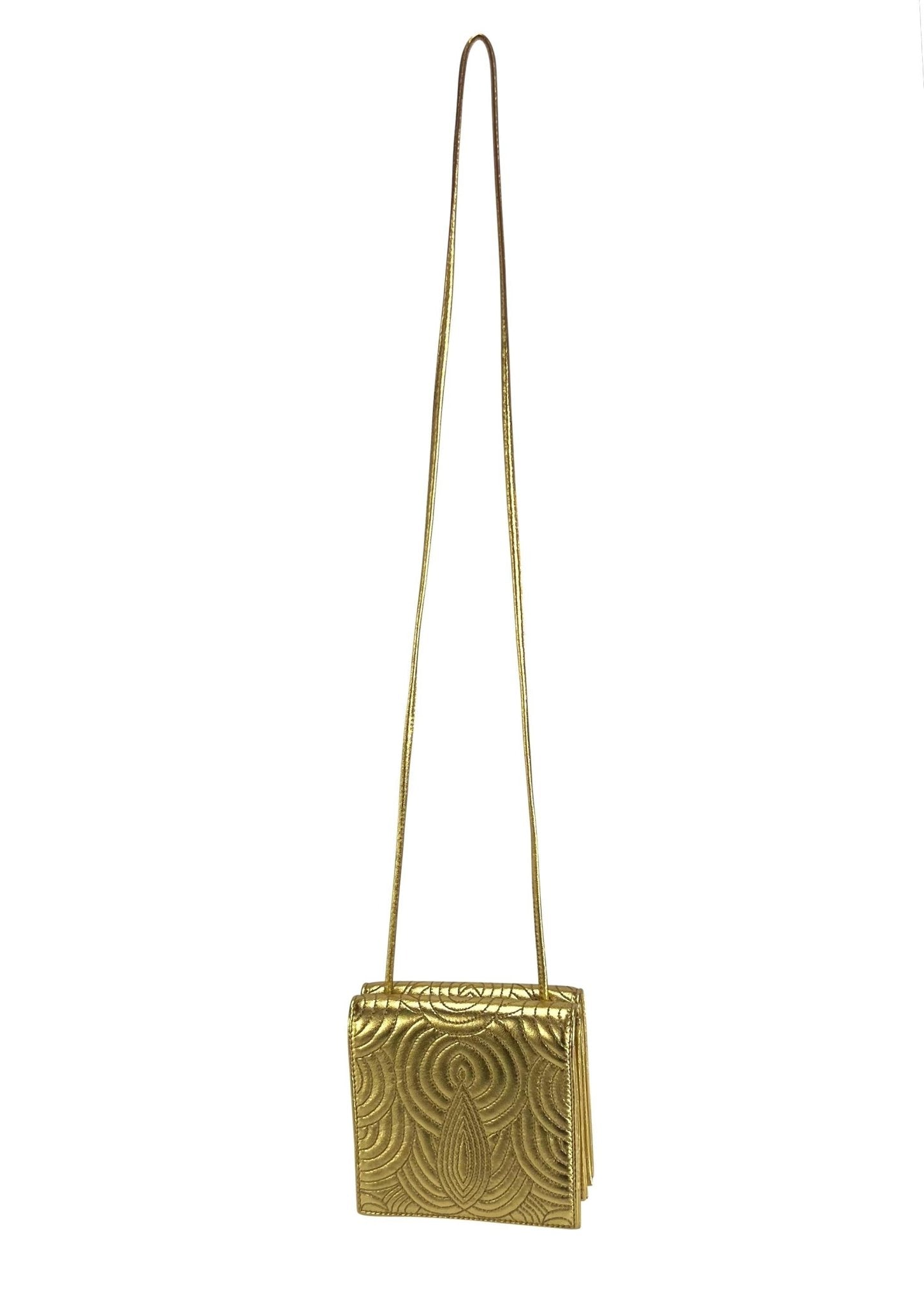 Pre - Fall 2011 Yves Saint Laurent Gold Tone Quilted Leather Crossbody Evening Bag - RealList