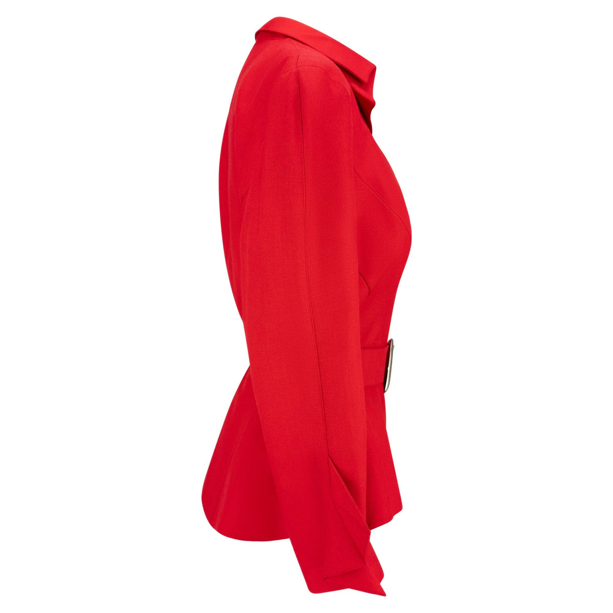 Resort 1993 Thierry Mugler Runway Red Folded Detail Belted Blazer Jacket - RealList