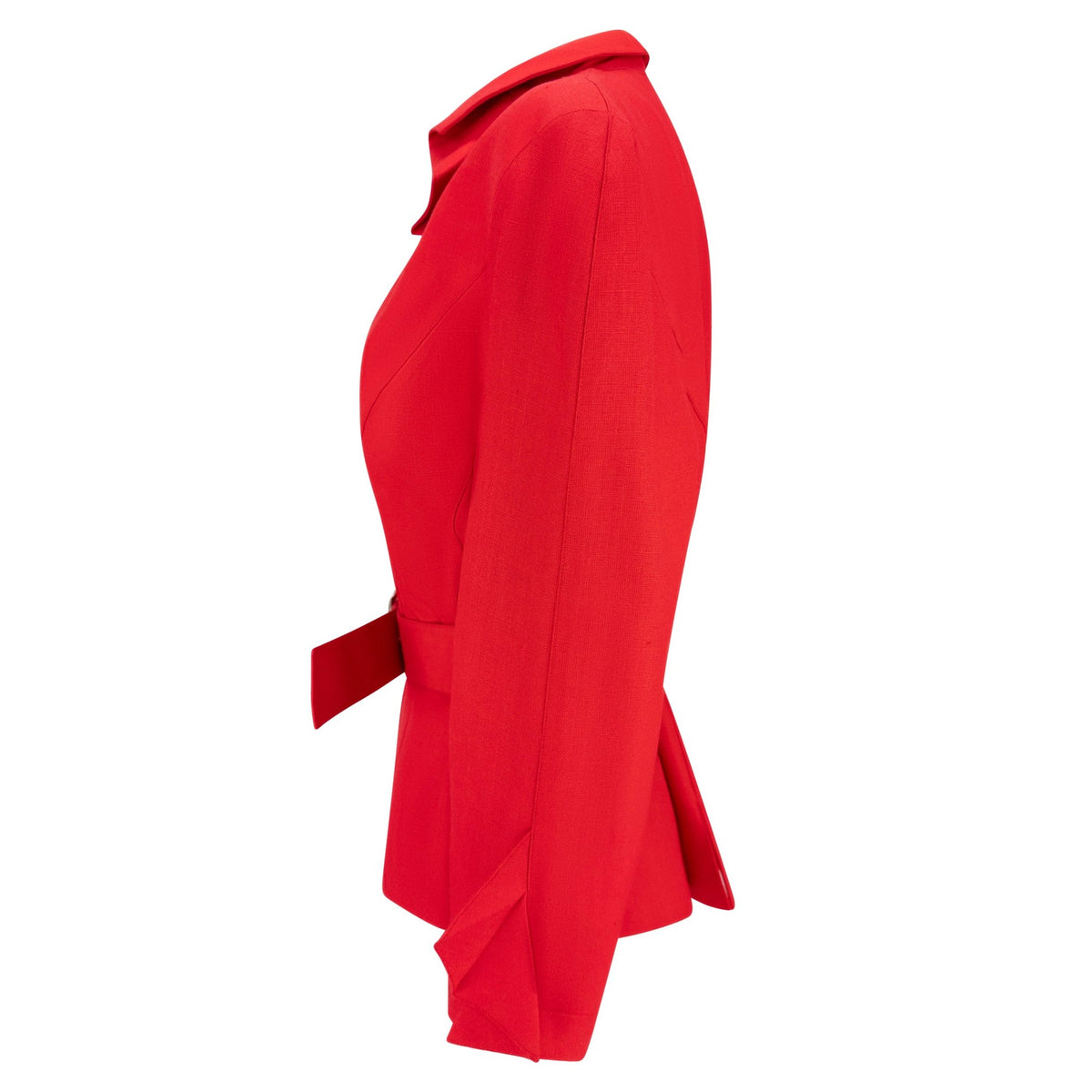 Resort 1993 Thierry Mugler Runway Red Folded Detail Belted Blazer Jacket - RealList