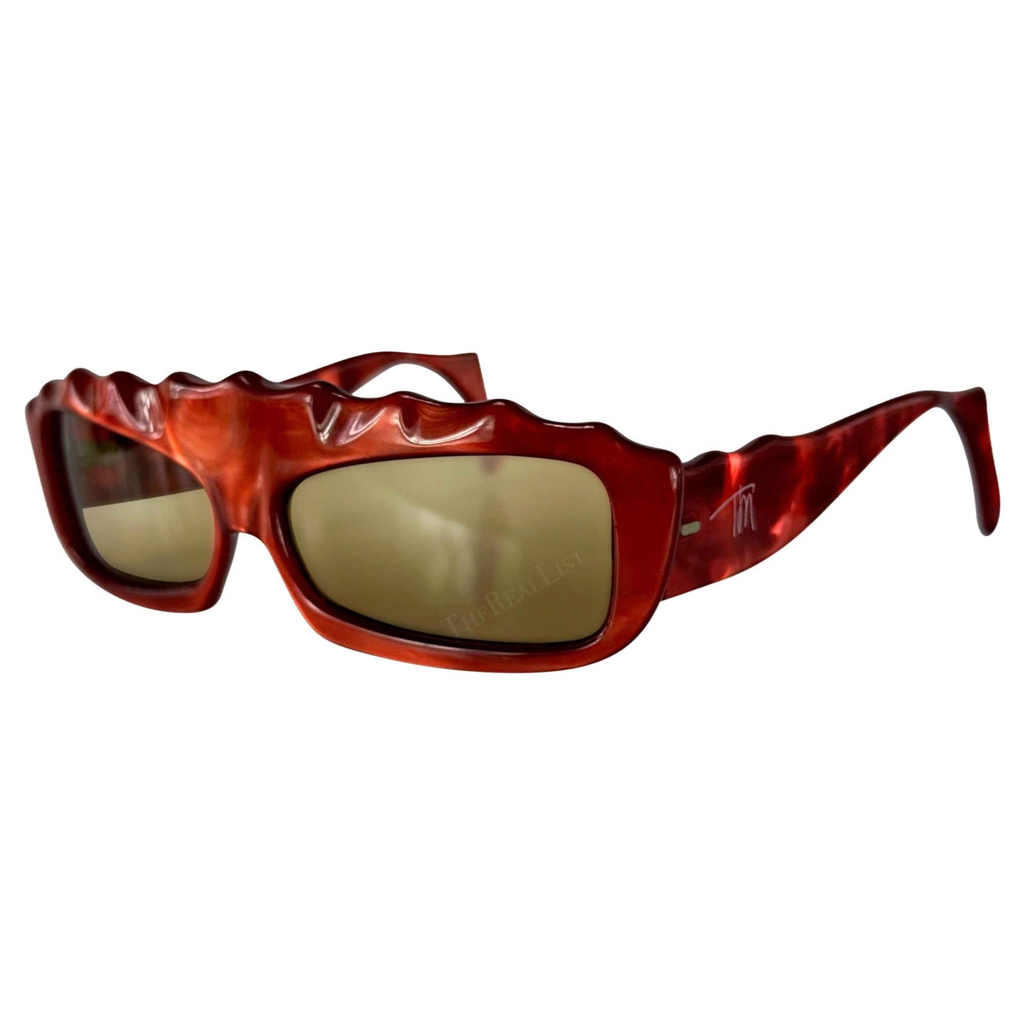 S/S 1979 Thierry Mugler Red Opalescent Red Sculpted Rectangular Sunglasses - RealList