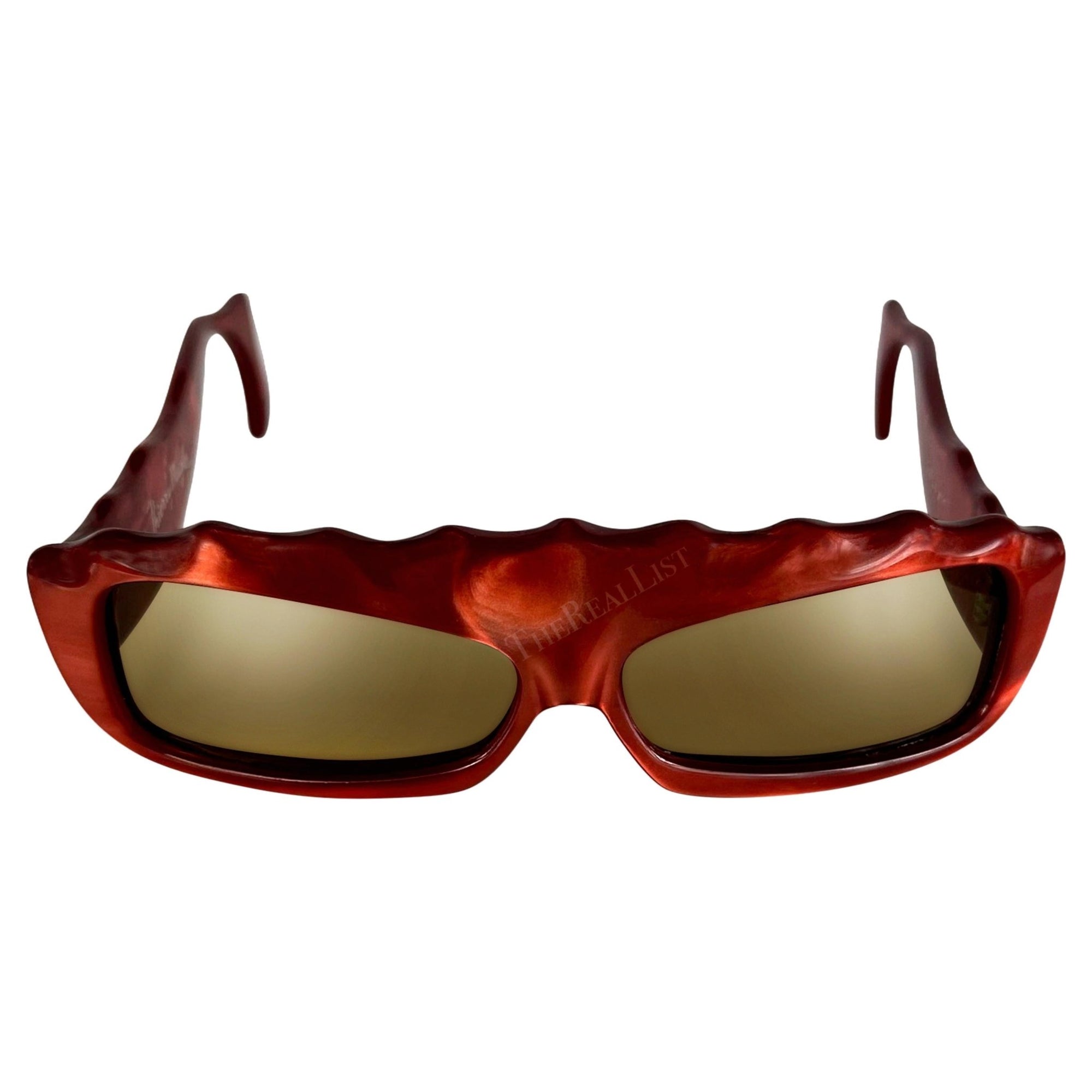 S/S 1979 Thierry Mugler Red Opalescent Red Sculpted Rectangular Sunglasses - RealList