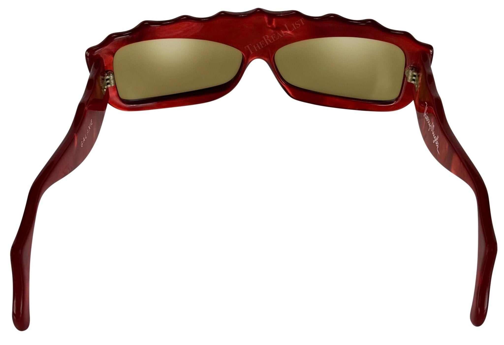 S/S 1979 Thierry Mugler Red Opalescent Red Sculpted Rectangular Sunglasses - RealList