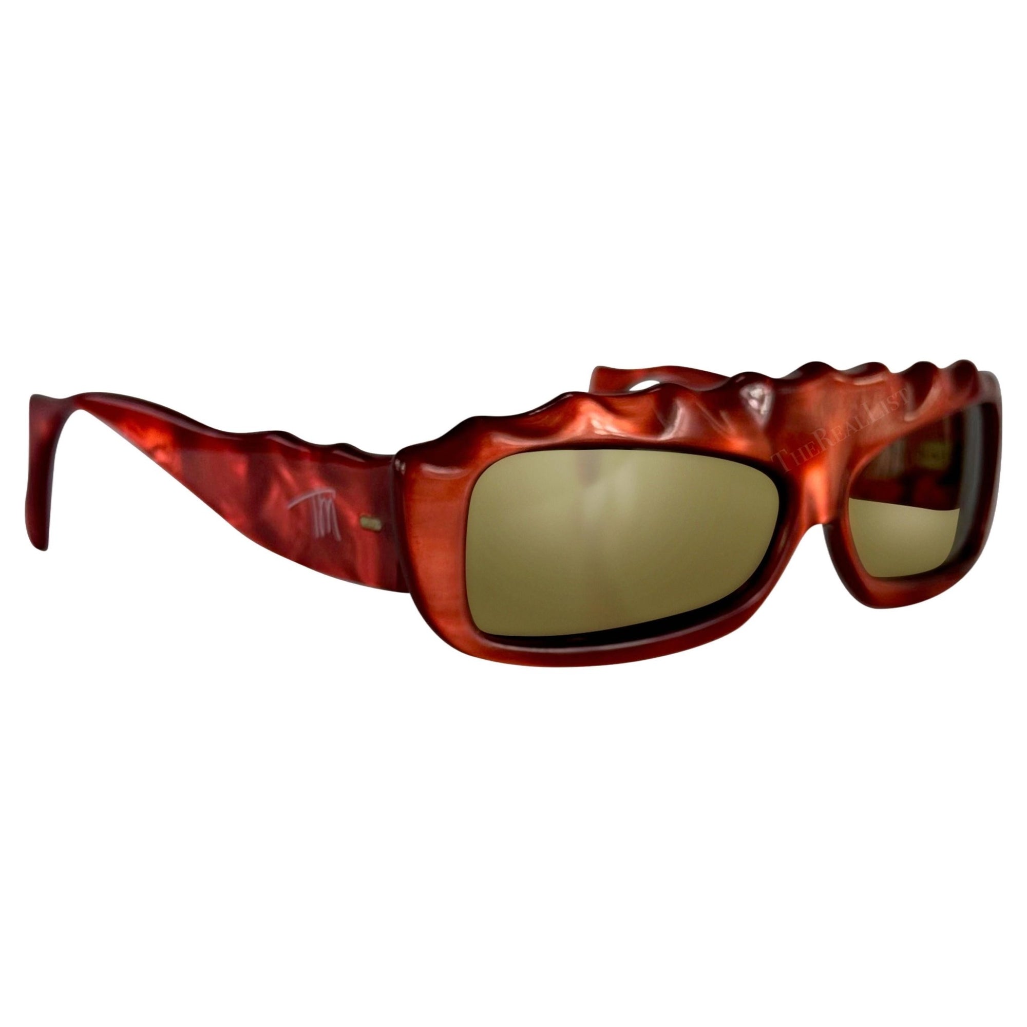 S/S 1979 Thierry Mugler Red Opalescent Red Sculpted Rectangular Sunglasses - RealList