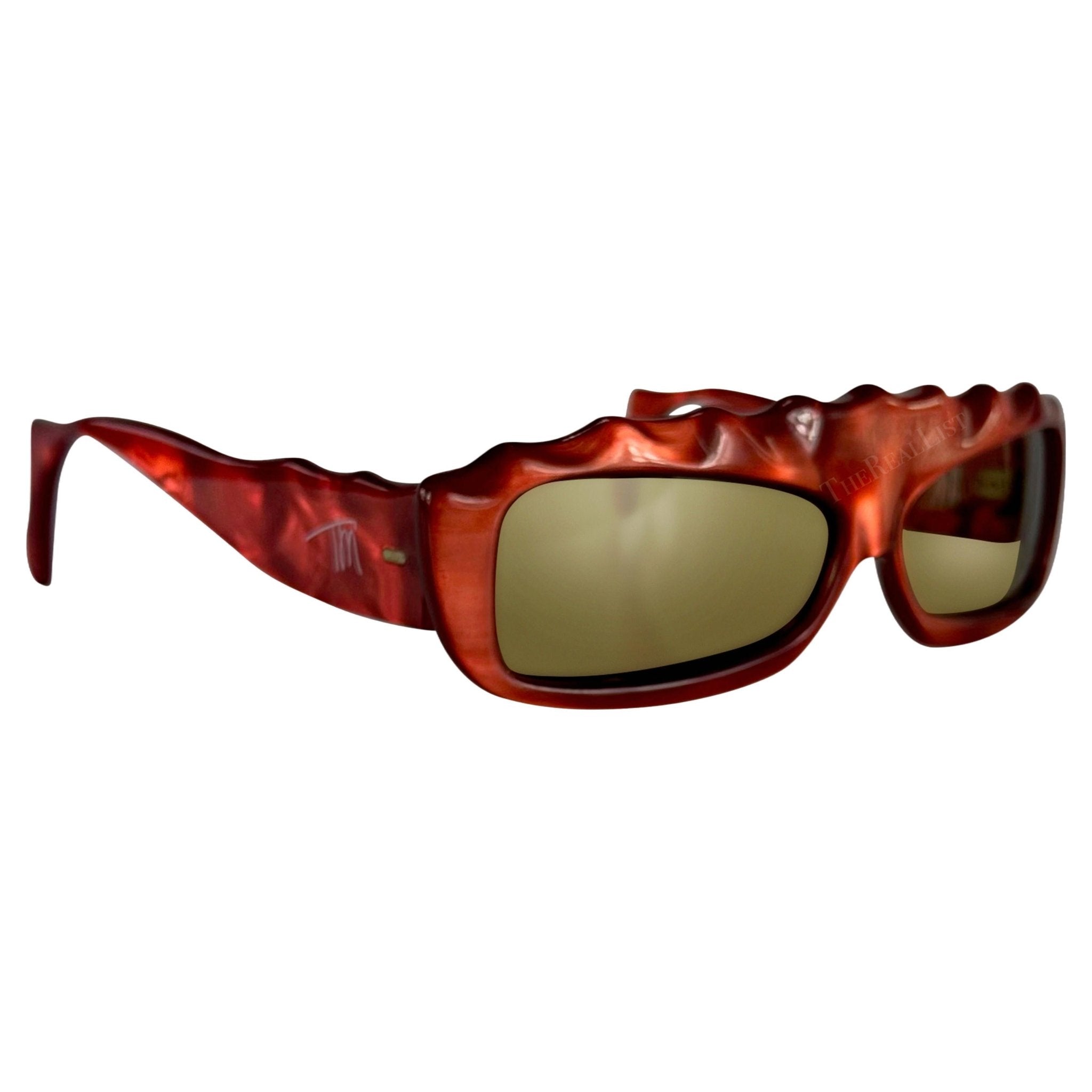 S/S 1979 Thierry Mugler Red Opalescent Red Sculpted Rectangular Sunglasses - RealList