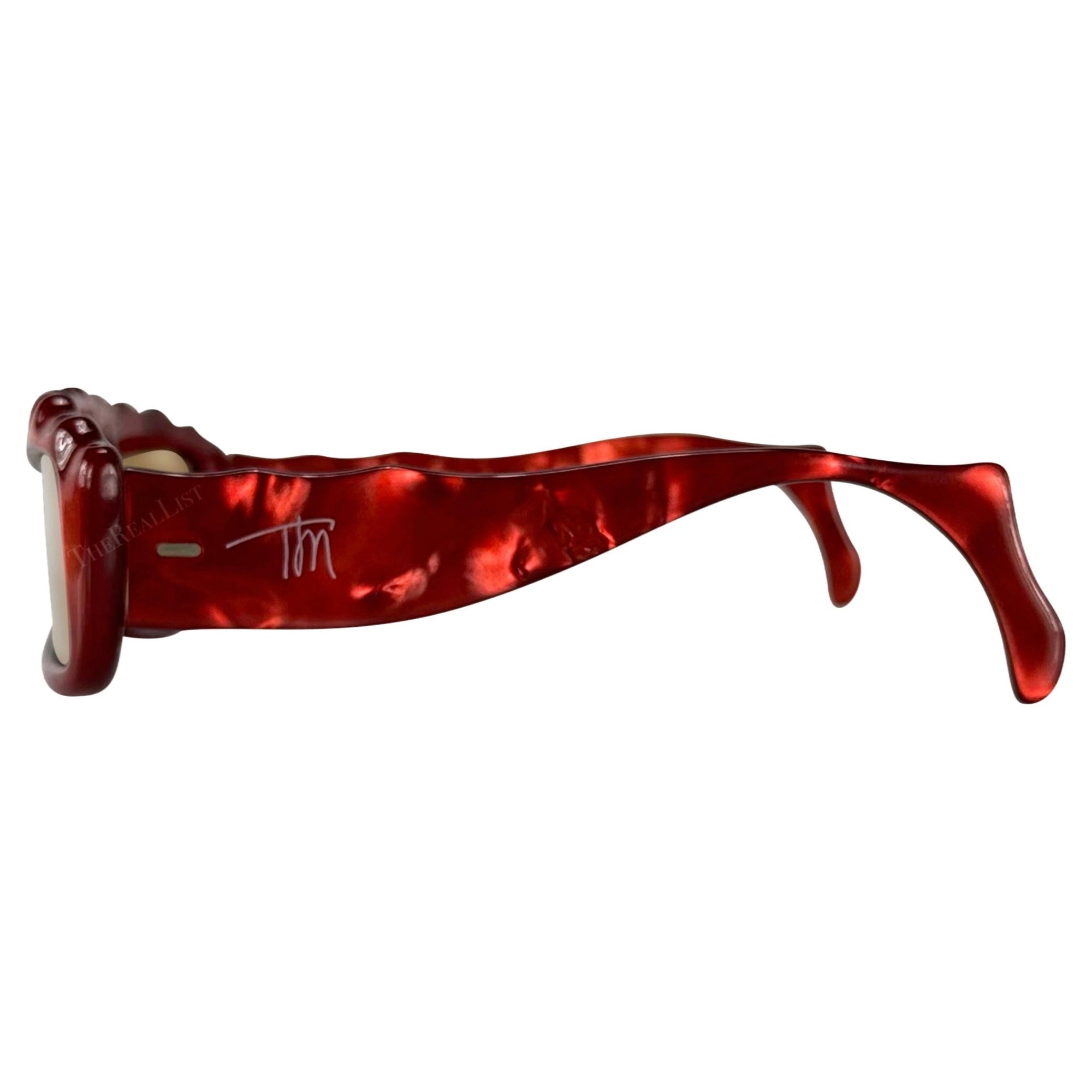 S/S 1979 Thierry Mugler Red Opalescent Red Sculpted Rectangular Sunglasses - RealList