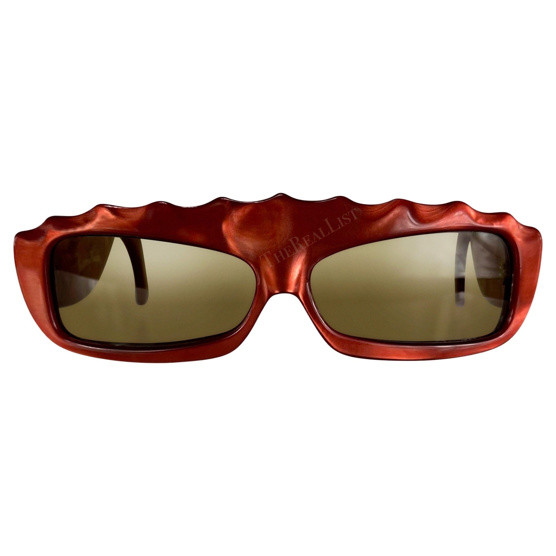 S/S 1979 Thierry Mugler Red Opalescent Red Sculpted Rectangular Sunglasses - RealList