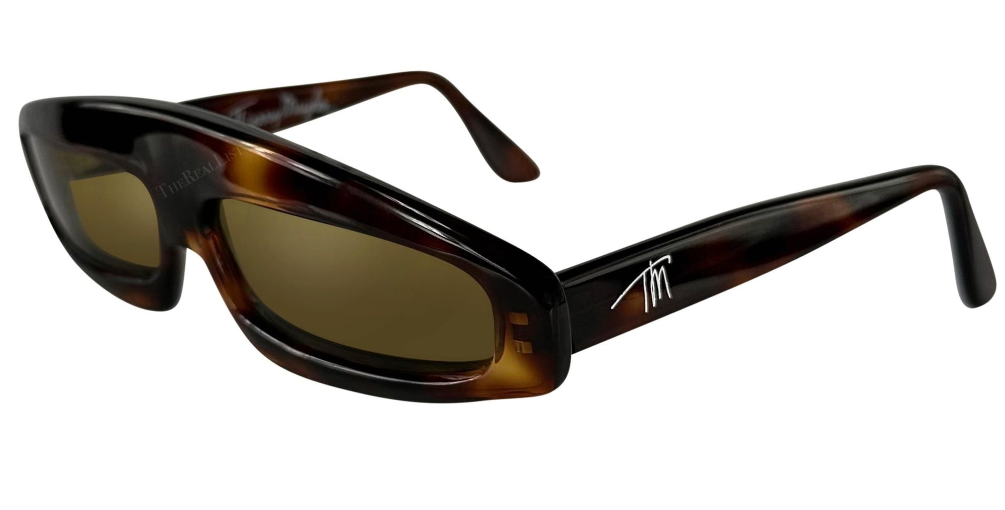 S/S 1979 Thierry Mugler Runway Brown Faux Tortoise Shell Rounded Sunglasses - RealList