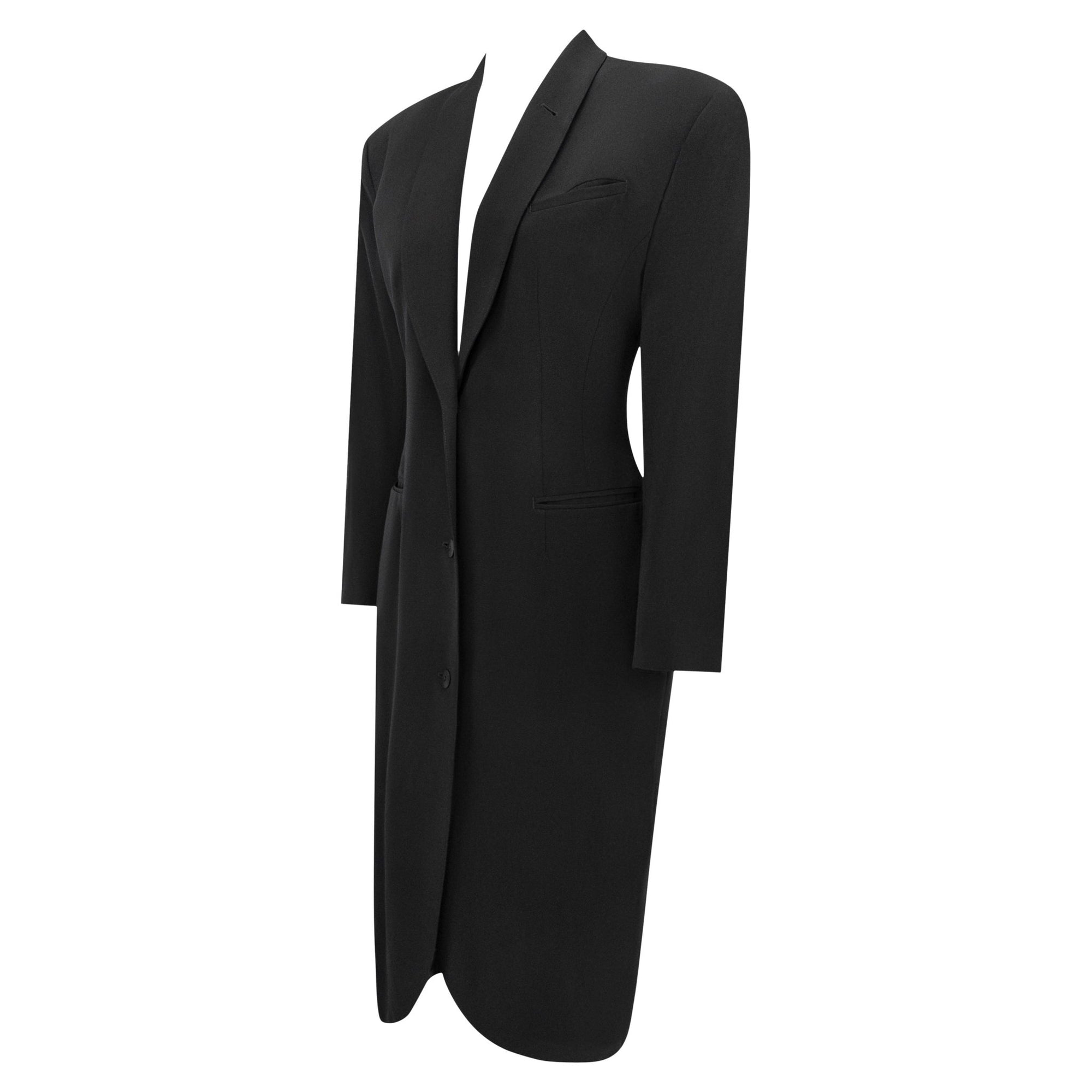 S/S 1983 Jean Paul Gaultier Runway Black Button Up Tuxedo Coat Dress - RealList