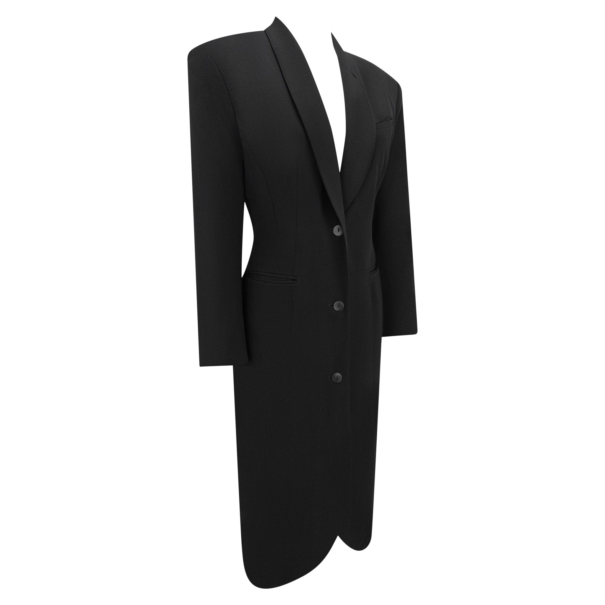 S/S 1983 Jean Paul Gaultier Runway Black Button Up Tuxedo Coat Dress - RealList