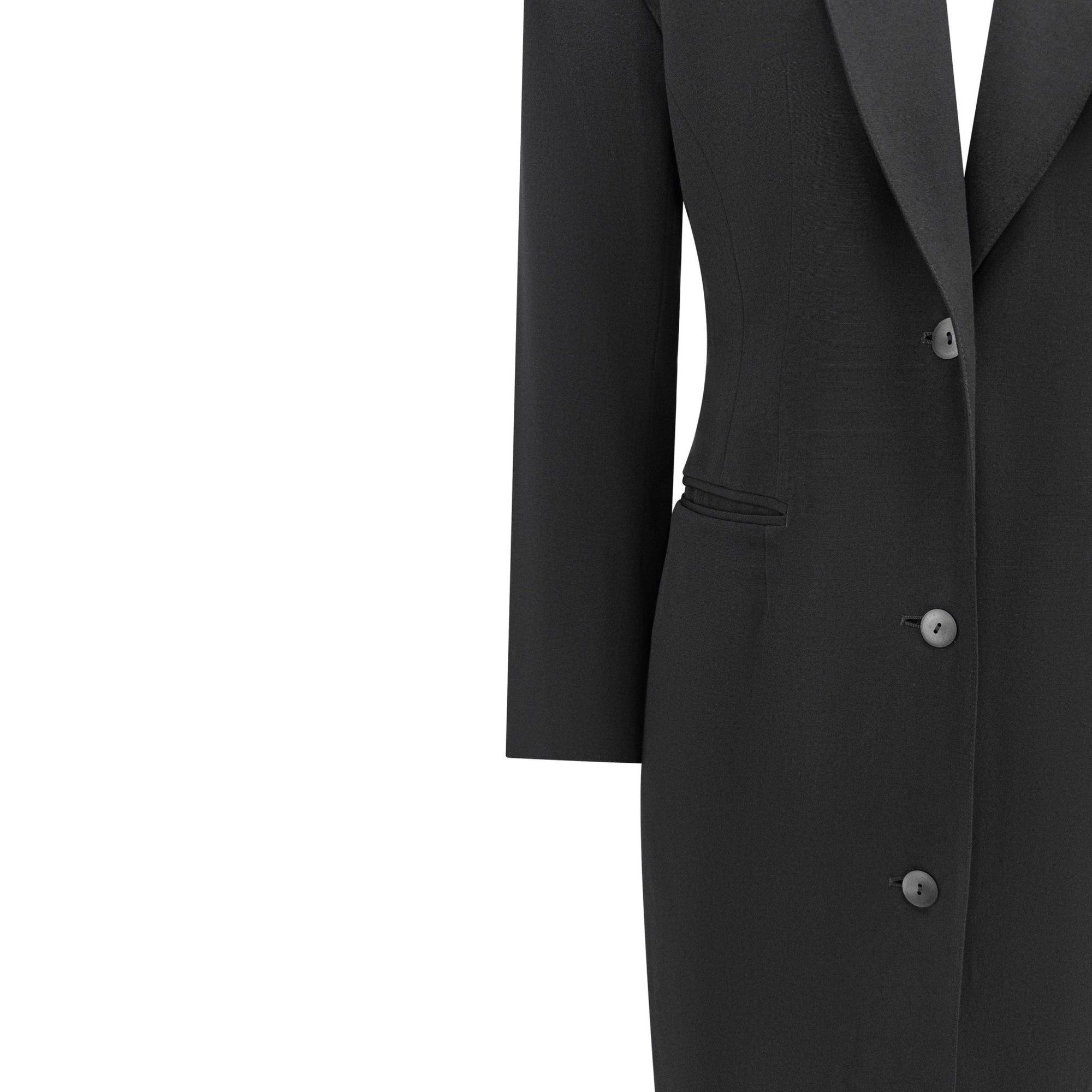 S/S 1983 Jean Paul Gaultier Runway Black Button Up Tuxedo Coat Dress - RealList