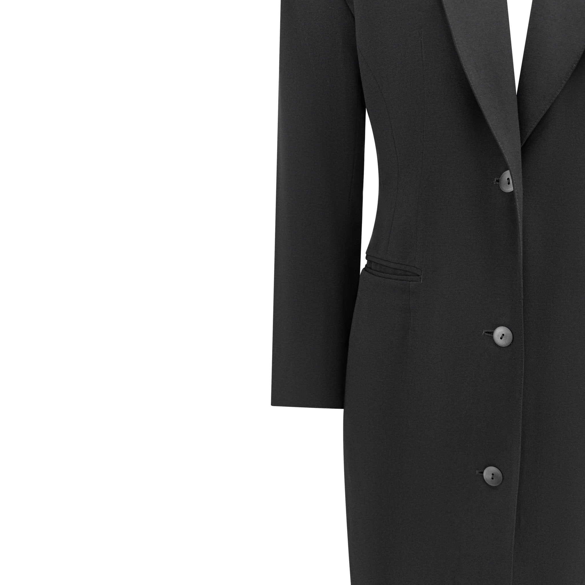 S/S 1983 Jean Paul Gaultier Runway Black Button Up Tuxedo Coat Dress - RealList