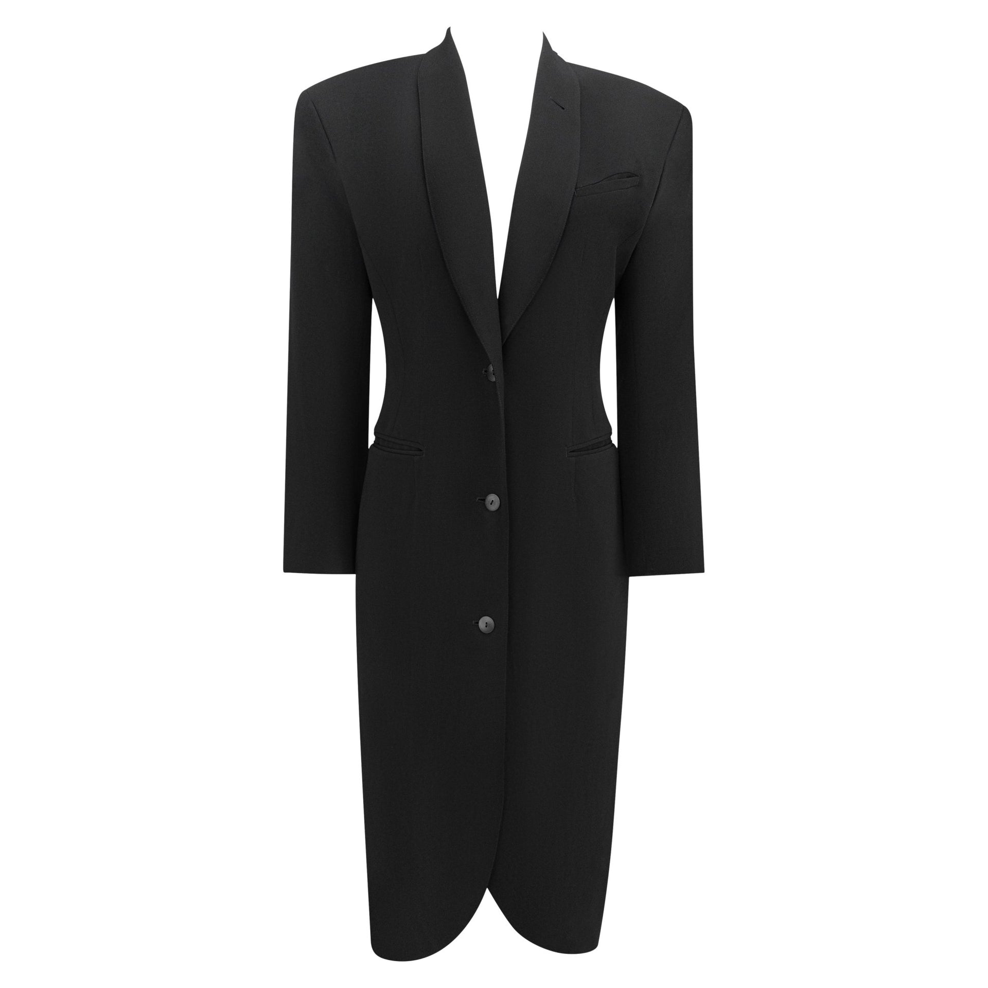 S/S 1983 Jean Paul Gaultier Runway Black Button Up Tuxedo Coat Dress - RealList