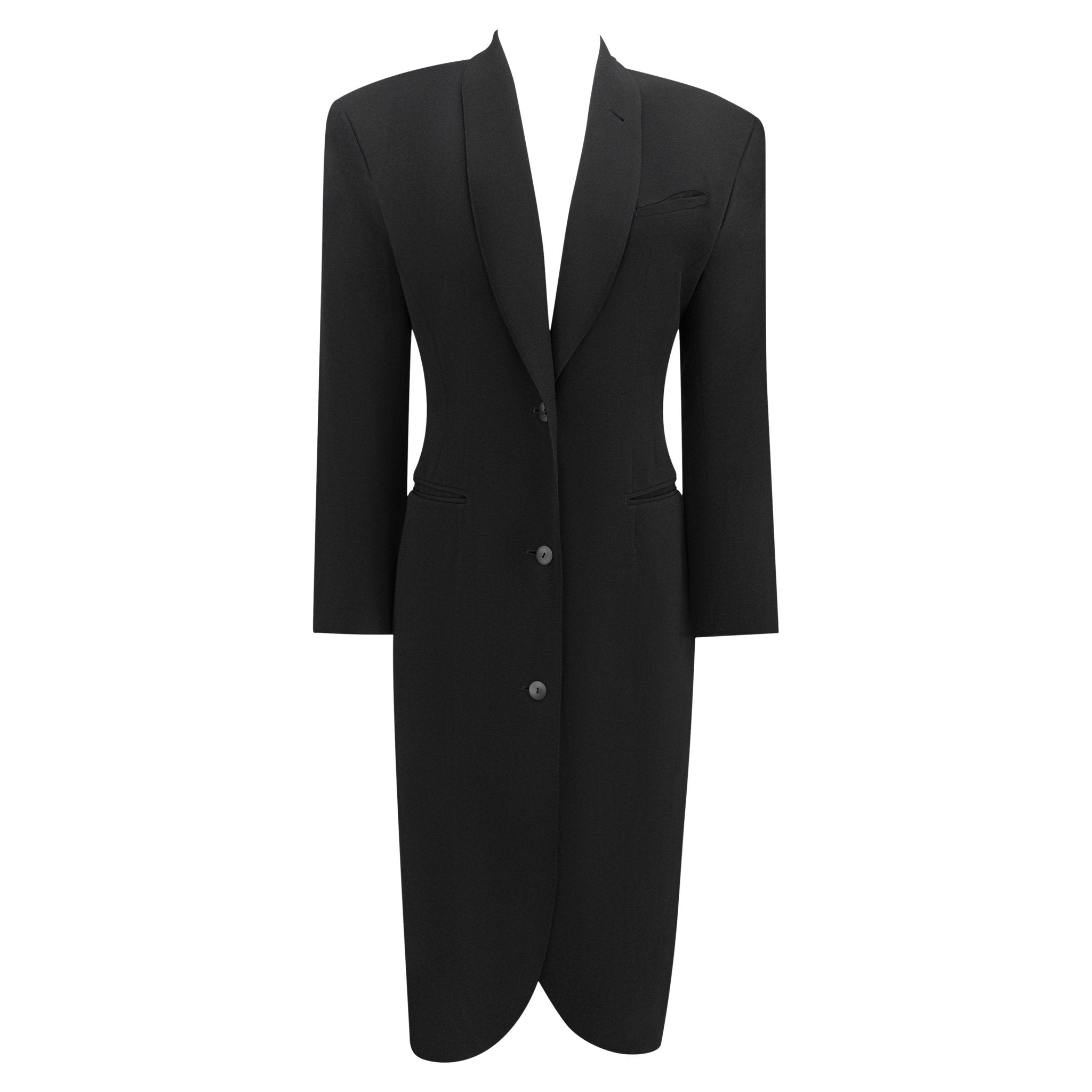 S/S 1983 Jean Paul Gaultier Runway Black Button Up Tuxedo Coat Dress - RealList