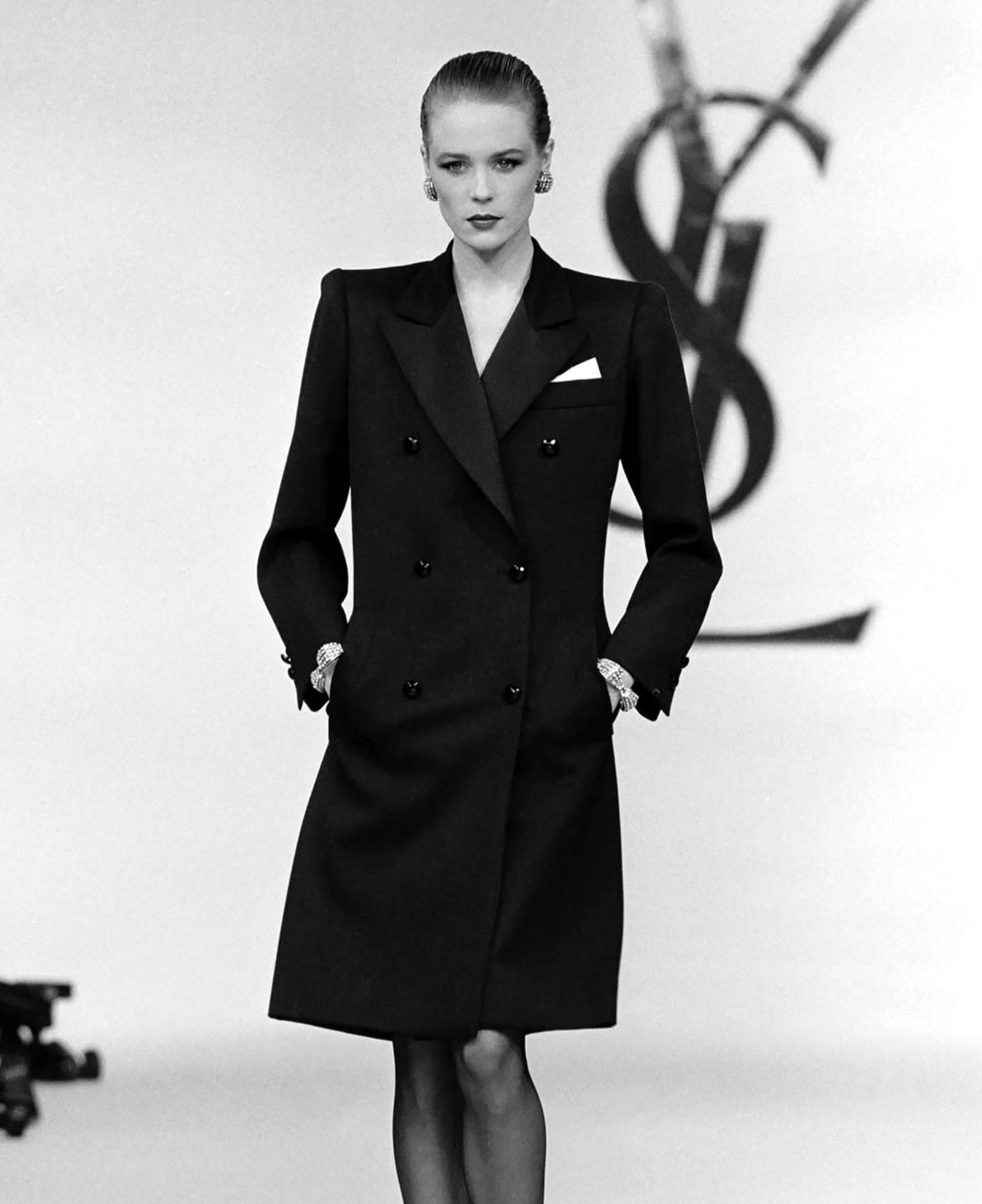 S/S 1983 Saint Laurent Rive Gauche Runway Ad Black 'Le Smoking' Tuxedo Dress - RealList