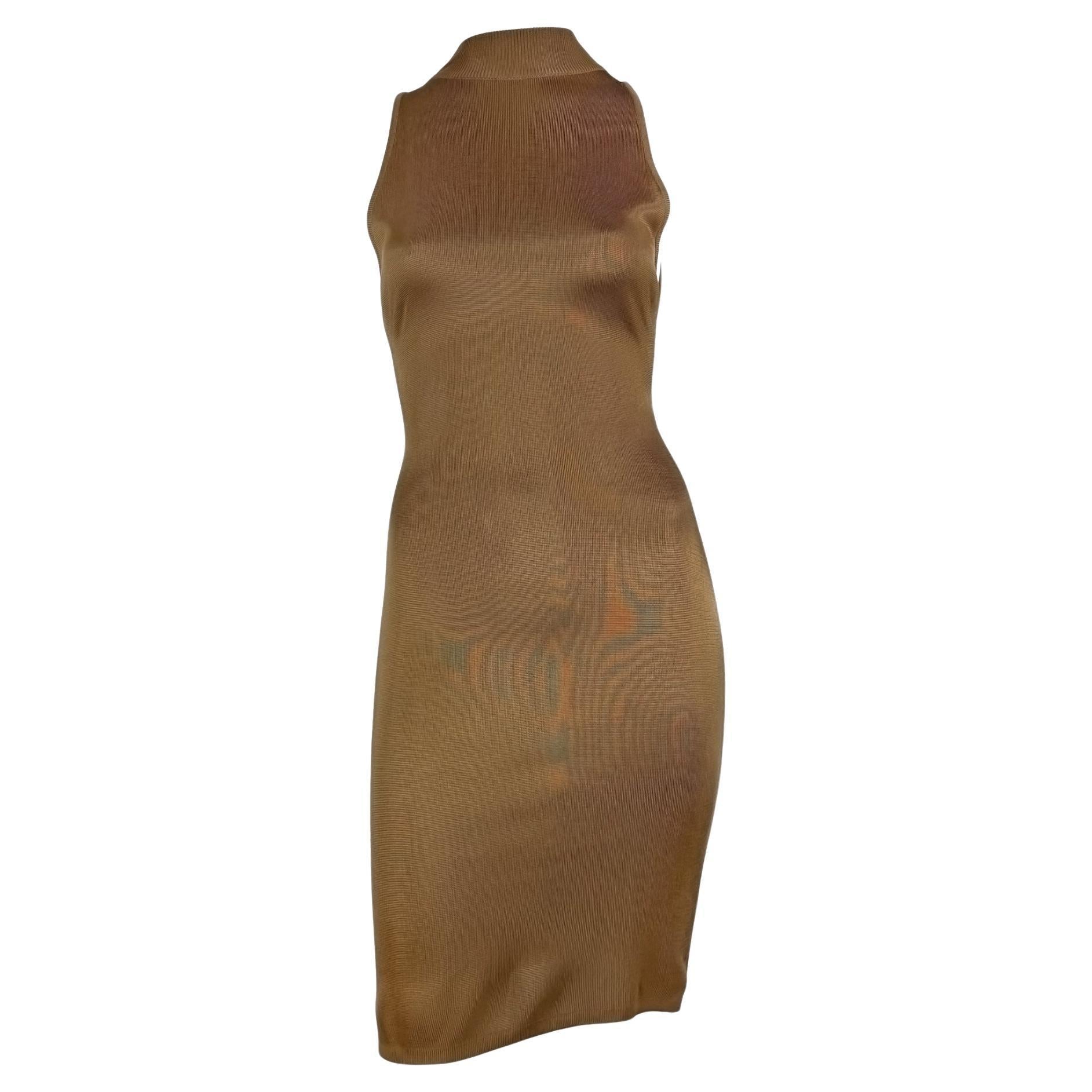 S/S 1986 Azzedine Alaïa Runway Shiny Copper Tone Sleeveless Bodycon Dress - RealList