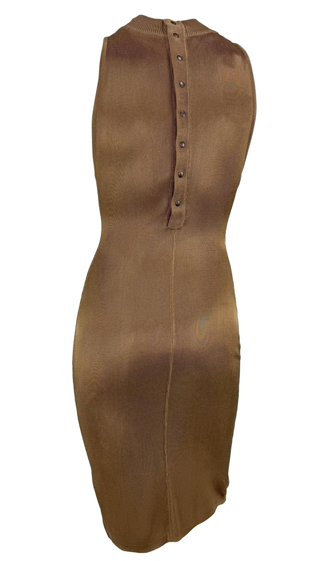 S/S 1986 Azzedine Alaïa Runway Shiny Copper Tone Sleeveless Bodycon Dress - RealList