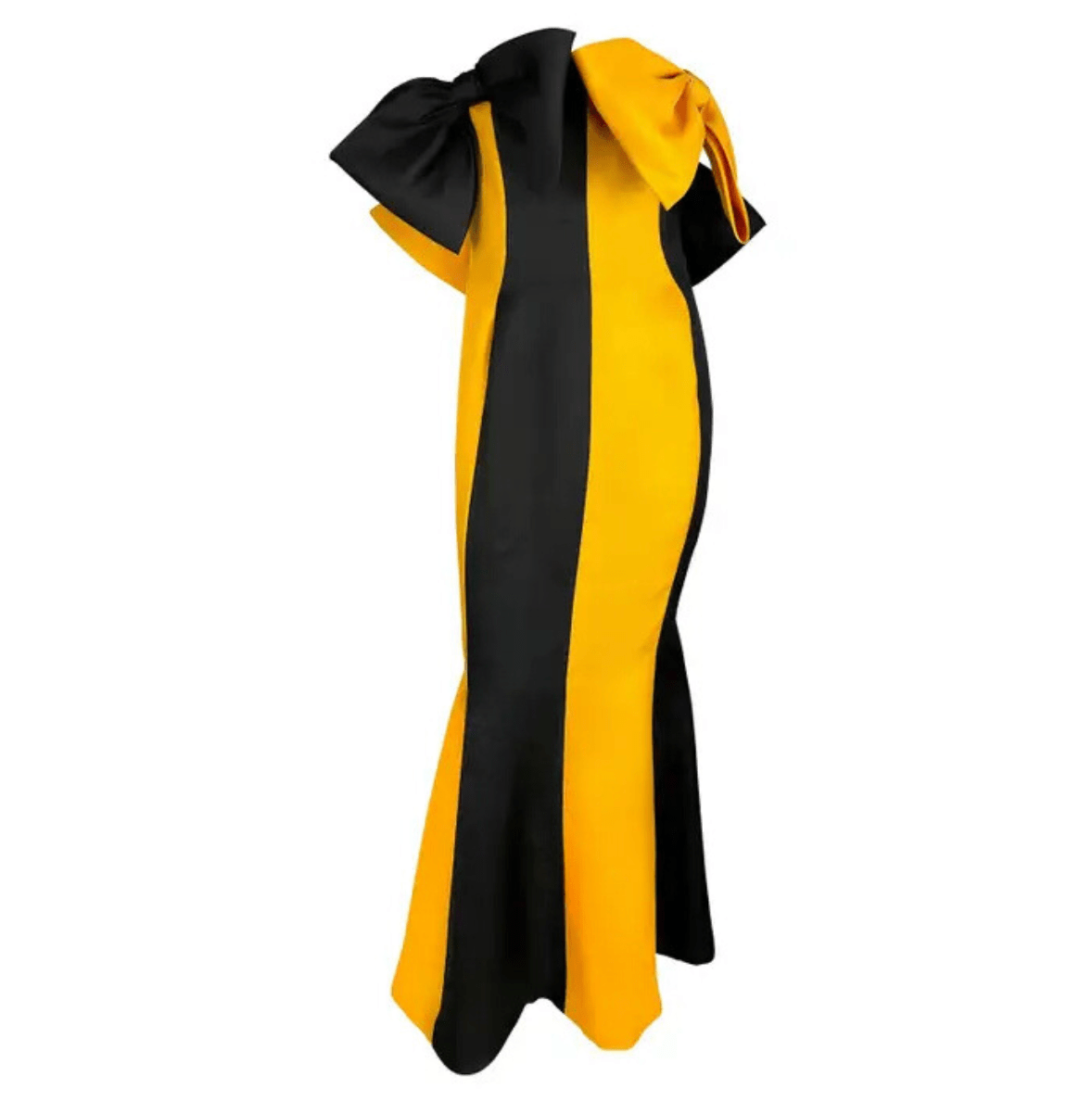 S/S 1987 Givenchy Haute Couture Runway Yellow Black Bow Trumpet Flare Gown - RealList