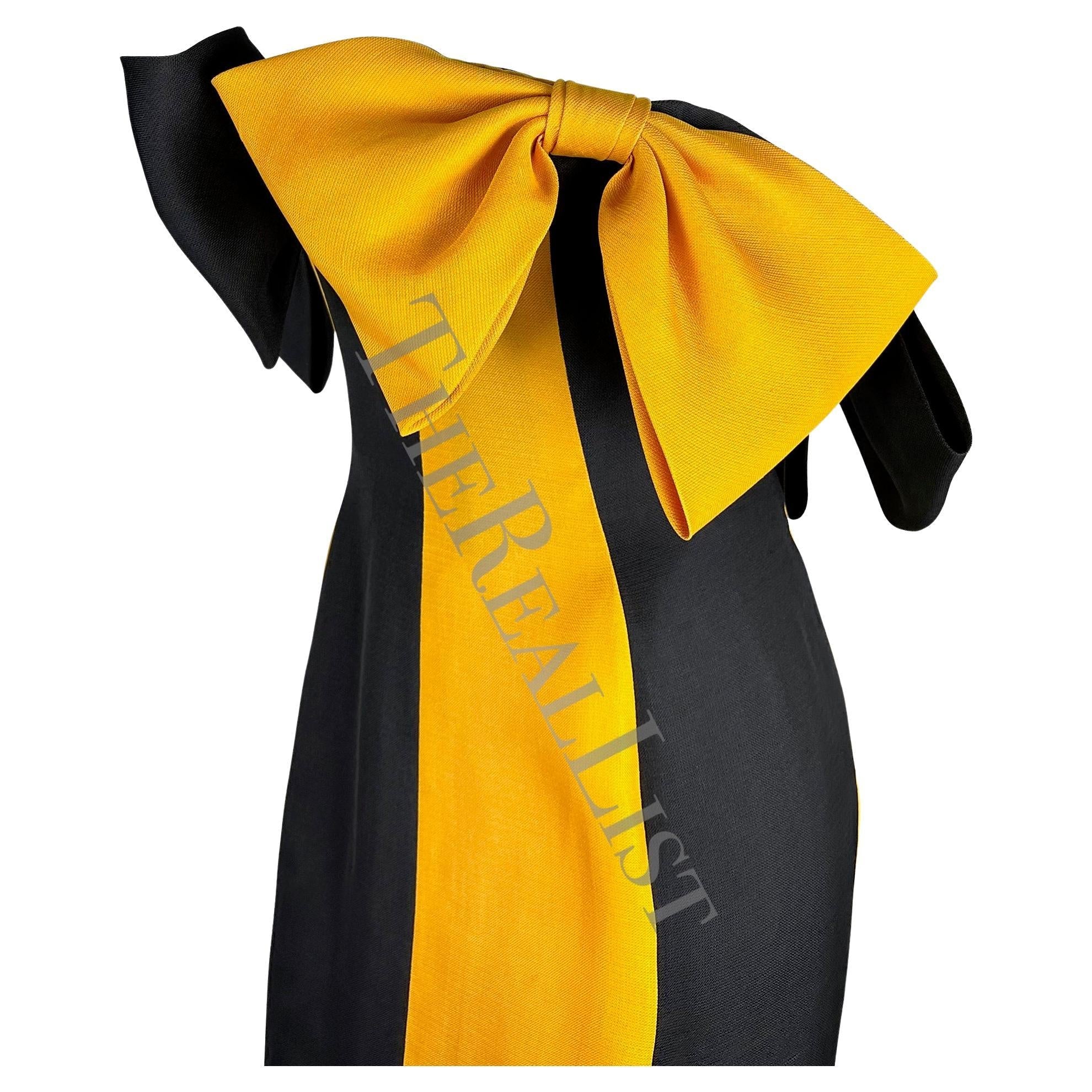 S/S 1987 Givenchy Haute Couture Runway Yellow Black Bow Trumpet Flare Gown - RealList
