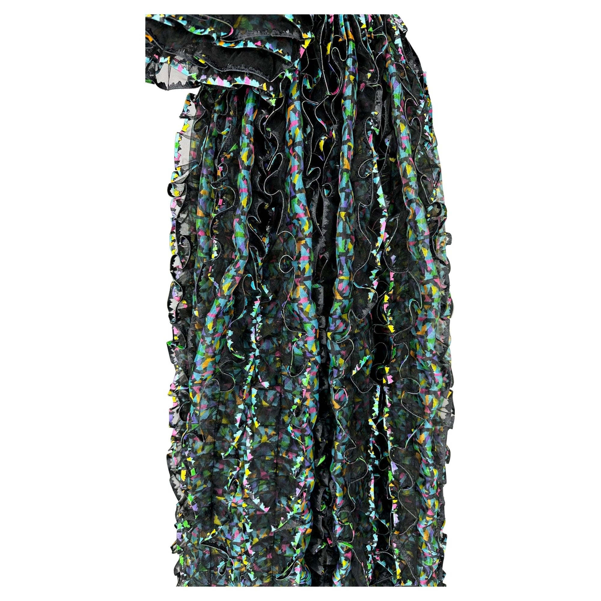 S/S 1987 Paco Rabanne Haute Couture Runway Sheer Embroidered Ruffle Gown - RealList