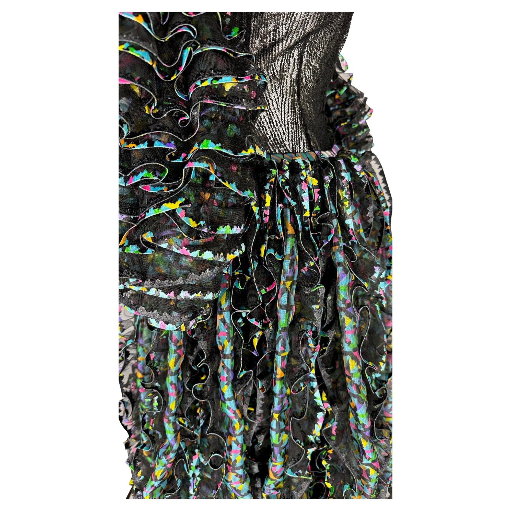 S/S 1987 Paco Rabanne Haute Couture Runway Sheer Embroidered Ruffle Gown - RealList