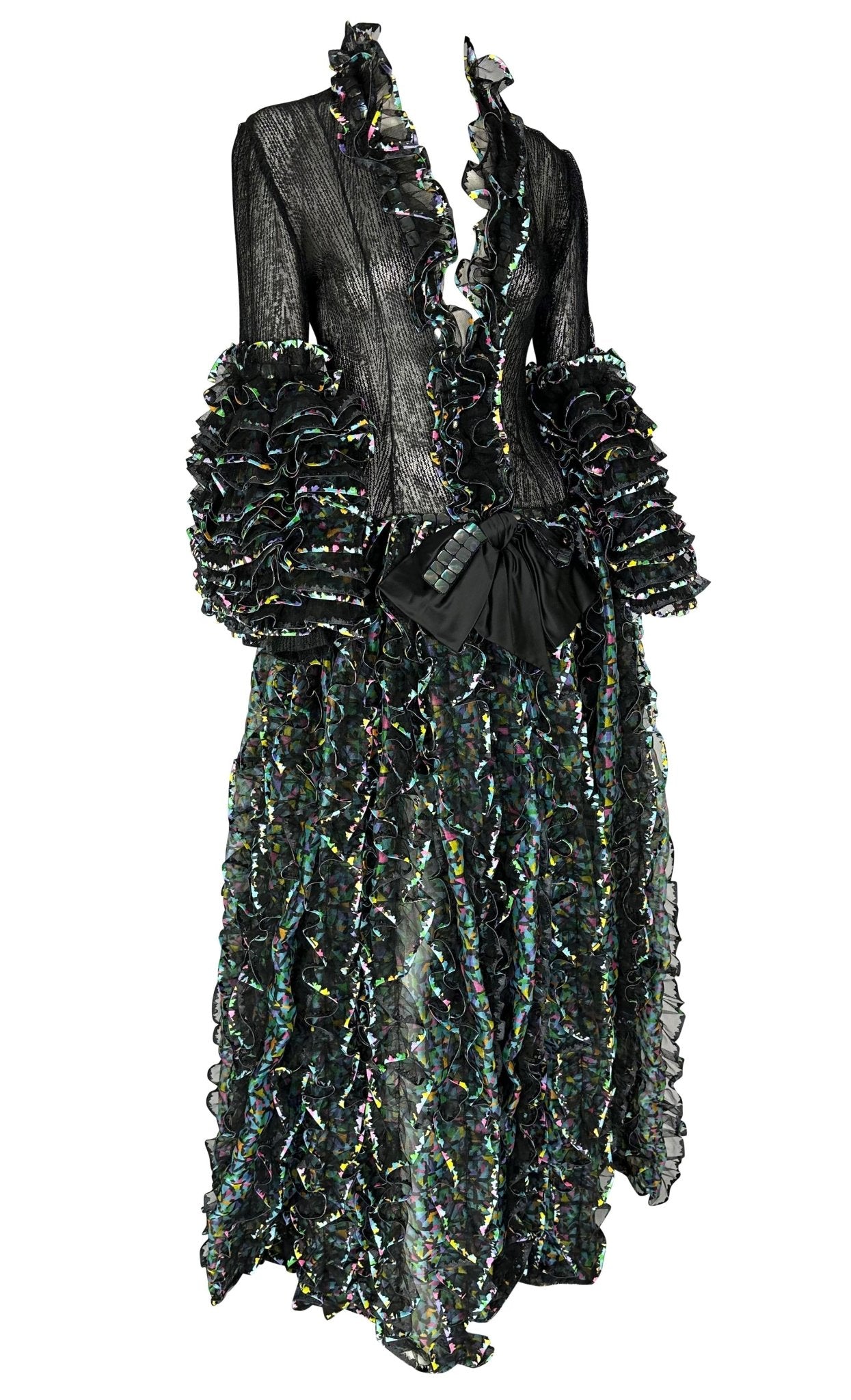S/S 1987 Paco Rabanne Haute Couture Runway Sheer Embroidered Ruffle Gown - RealList