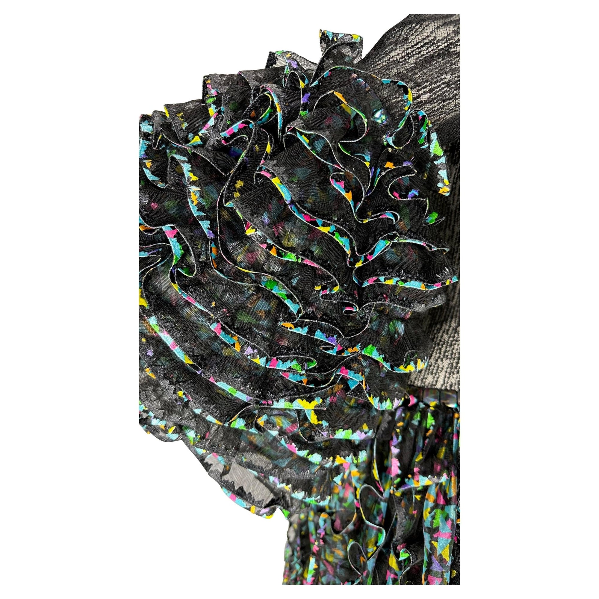 S/S 1987 Paco Rabanne Haute Couture Runway Sheer Embroidered Ruffle Gown - RealList